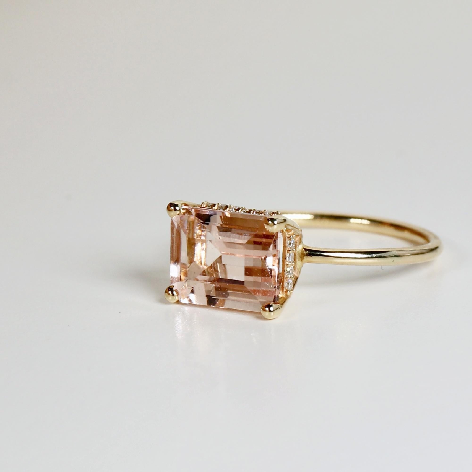 Emerald Cut Morganite Ring 14k Solid Gold - Melt'm Jewelry