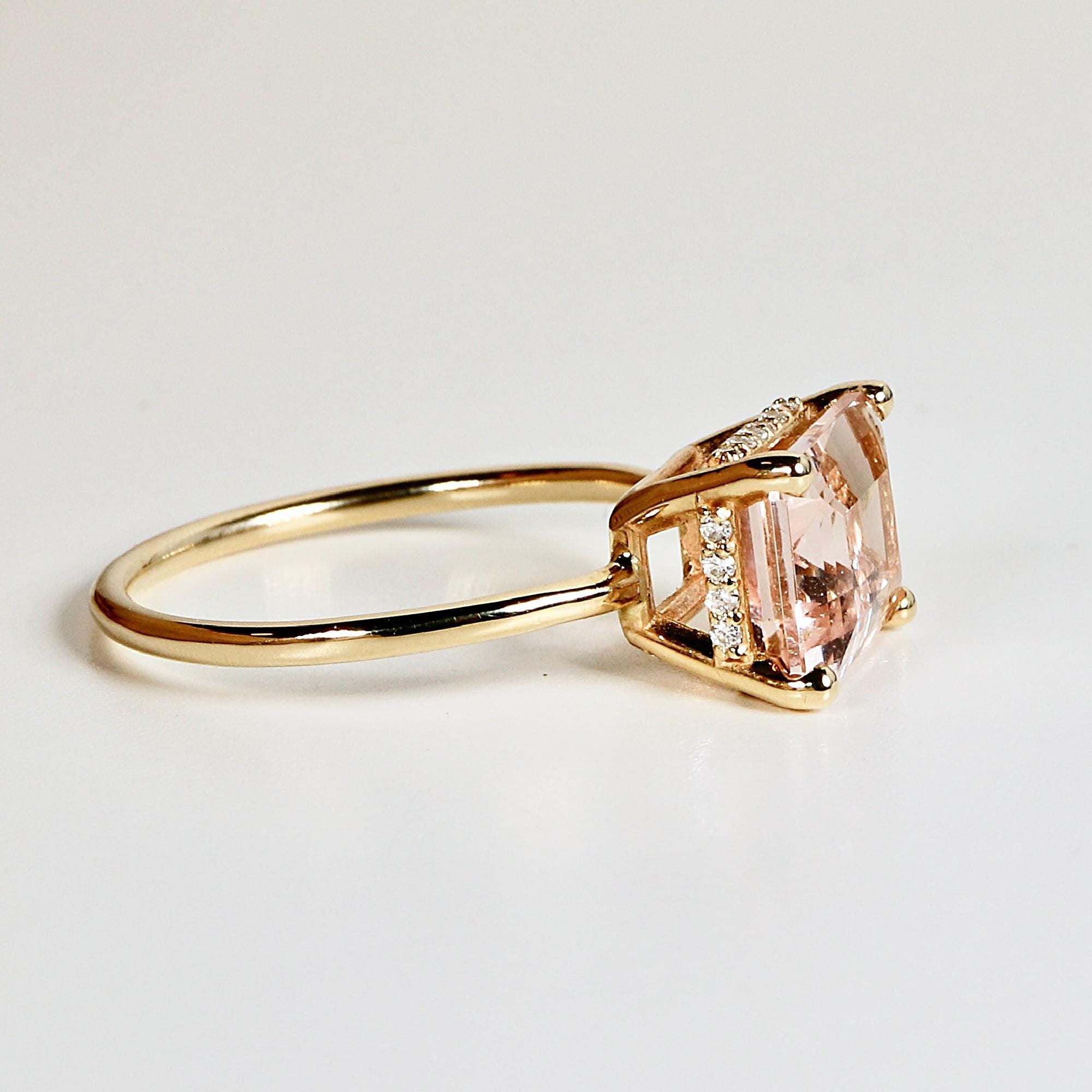 Emerald Cut Morganite Ring 14k Solid Gold - Melt'm Jewelry