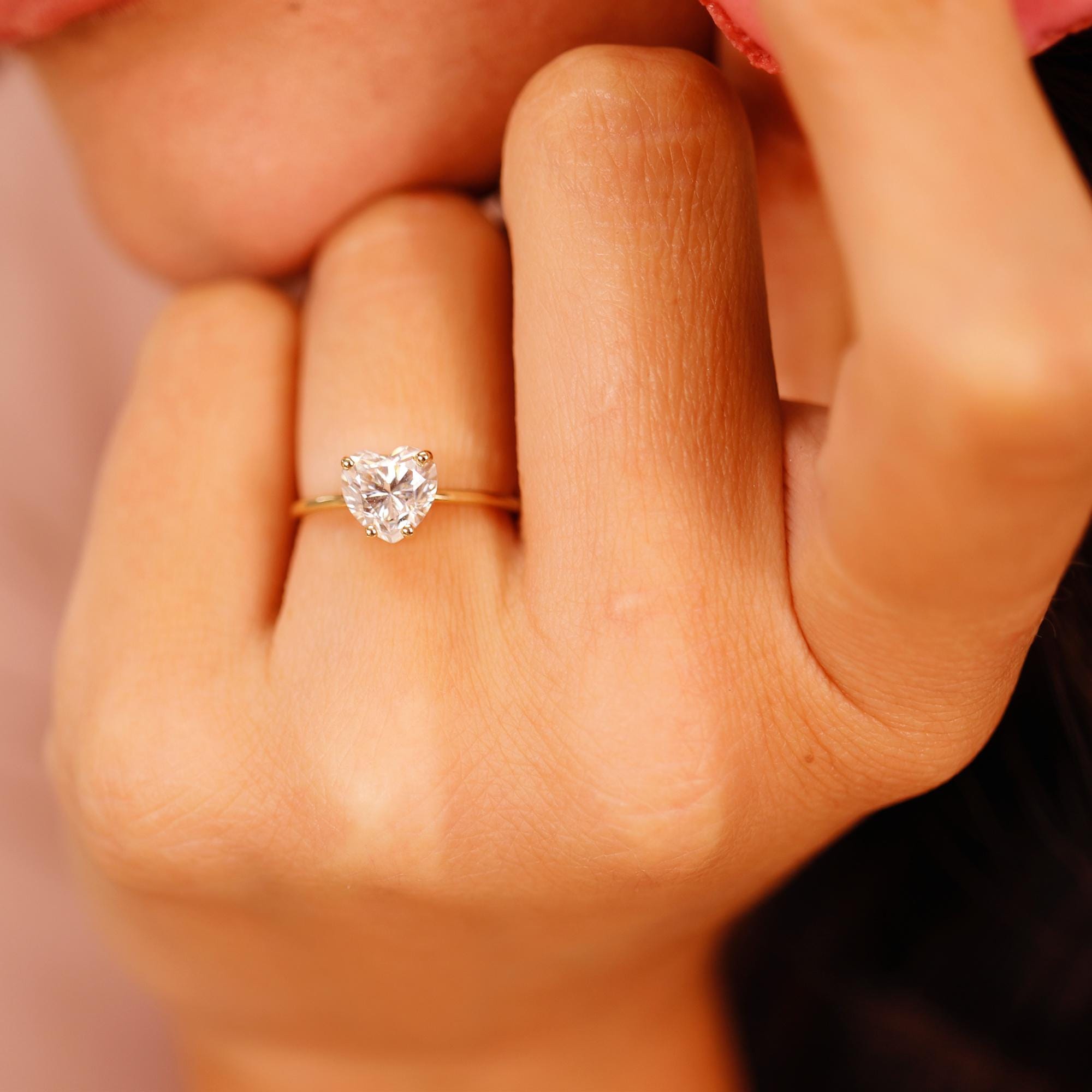 Heart Moissanite Ring 14k Gold, 1.3 Ct. Heart Moissanite Engagement Ring - Melt'm Jewelry