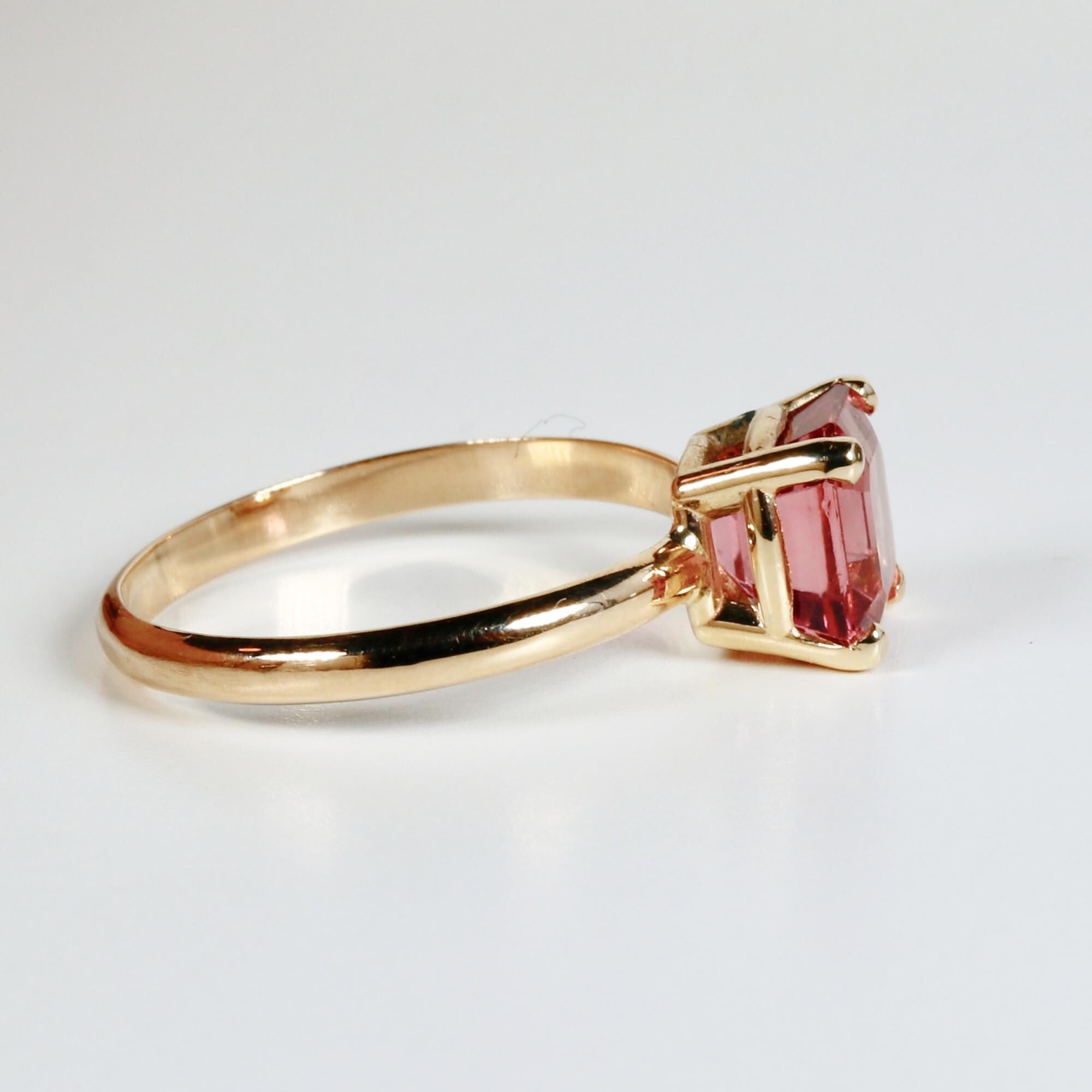 Pink Tourmaline Ring 14k Gold, Asscher Cut Tourmaline Engagement Ring, Handmade Square Tourmaline Ring, October Birthstone