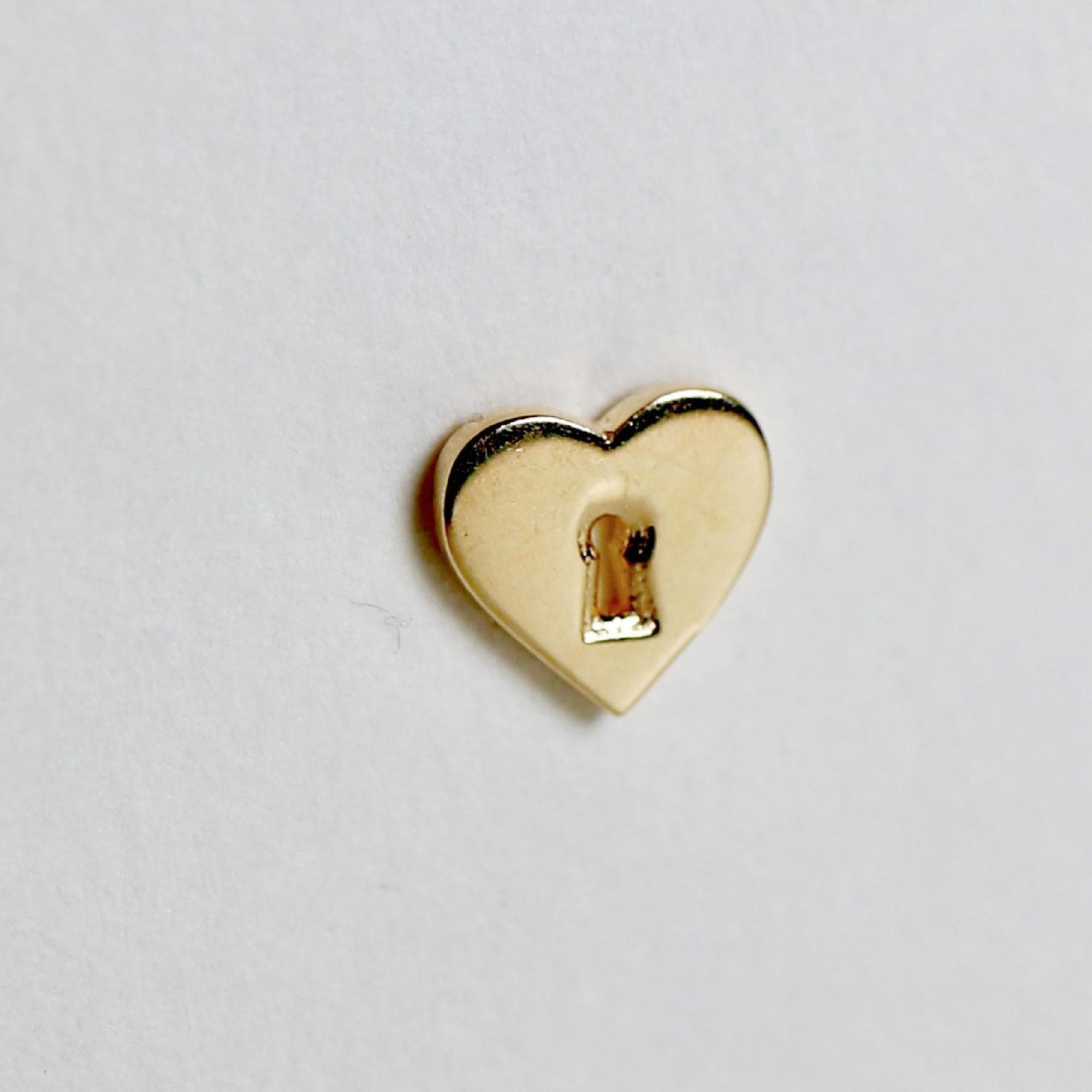 Padlock Heart Flat Back Cartilage Earrings 14k Solid Gold