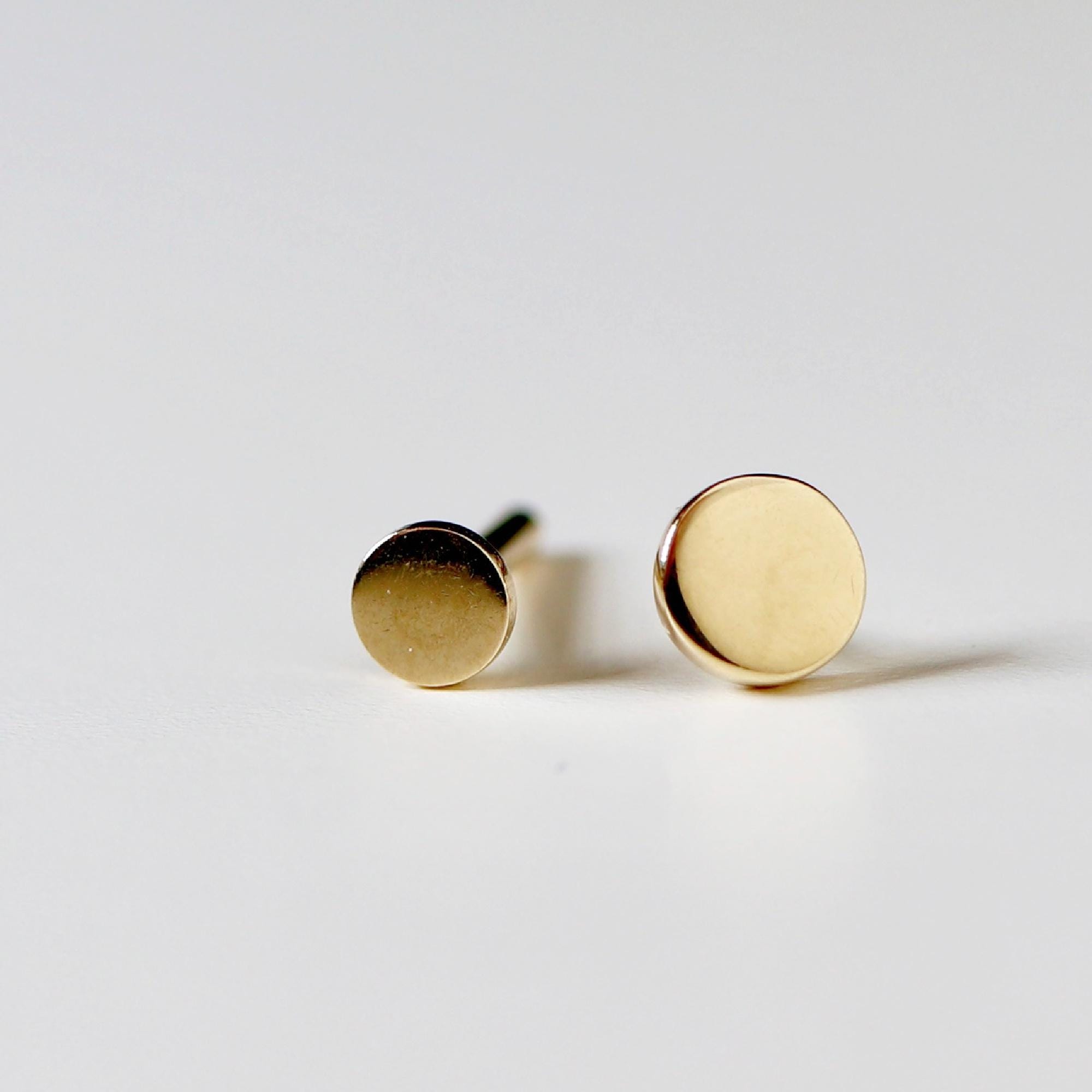 Tiny Gold Circle Cartilage Earrings in 14k Gold -flat back internally threaded labret studs - Melt'm Jewelry