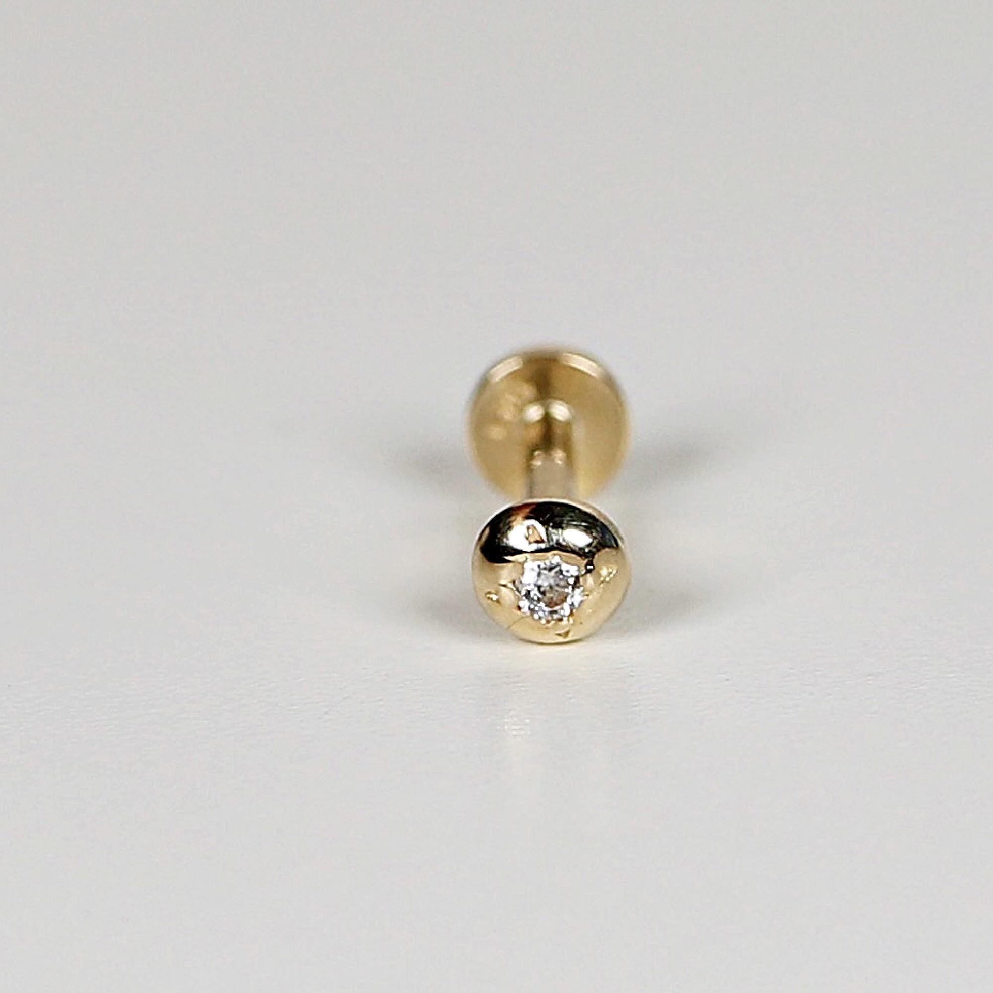 Cz Ball Flat Back Earrings 14k Solid Gold, Internally Threaded Earrings (SINGLE or PAIR) - Melt'm Jewelry