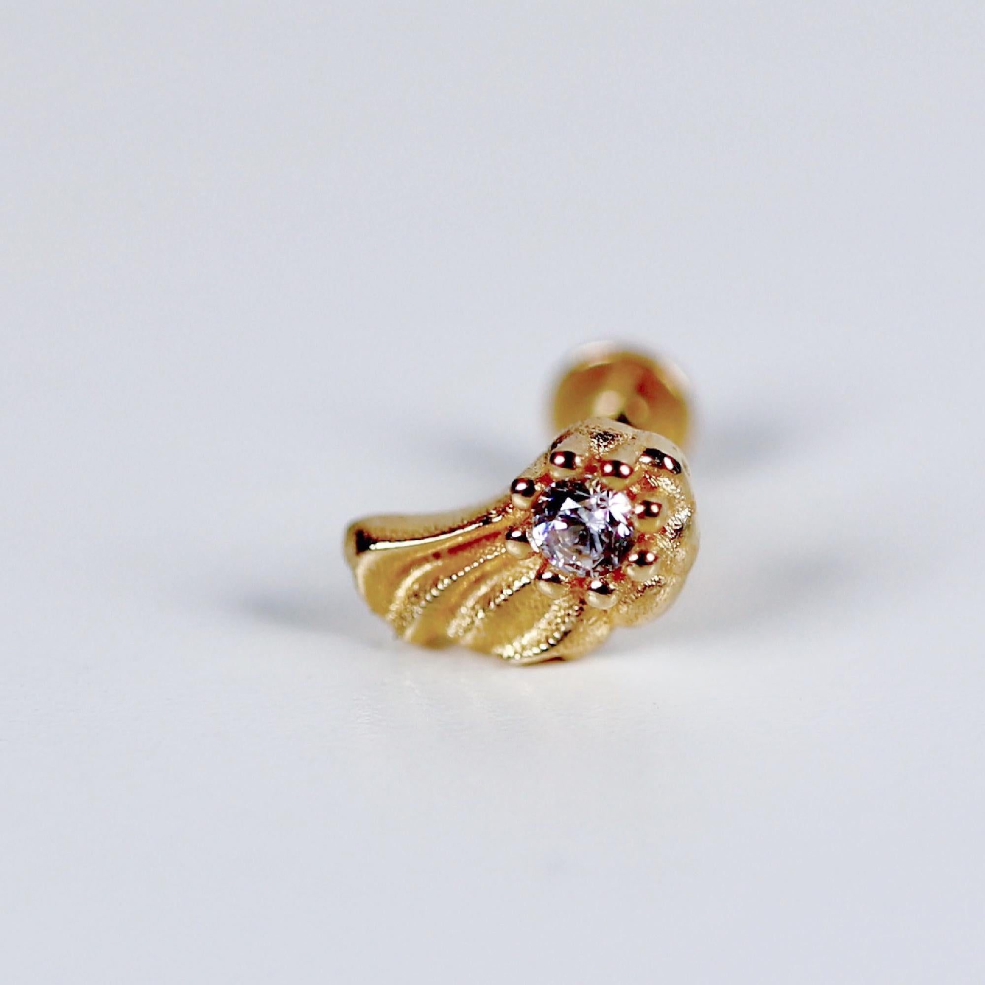 Wing Flat Back Earrings 14k Solid Gold