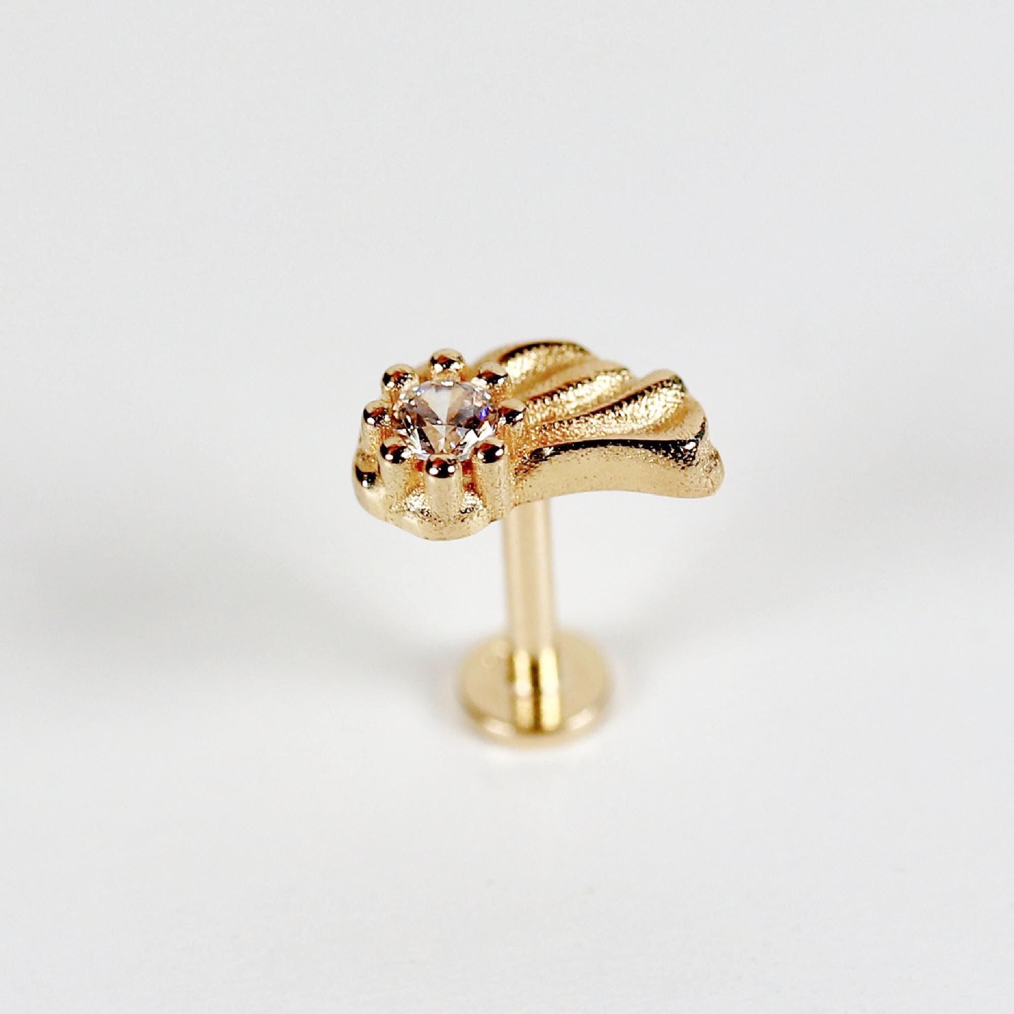 Wing Flat Back Earrings 14k Solid Gold