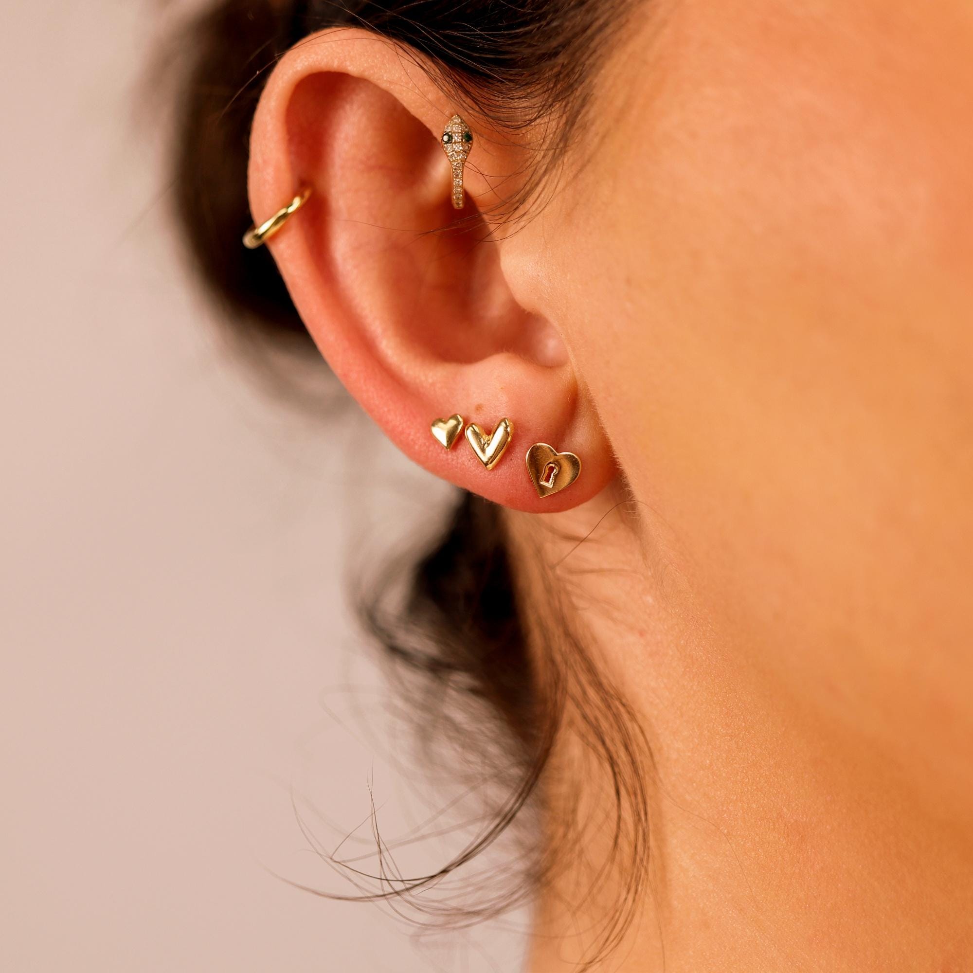 Padlock Heart Flat Back Cartilage Earrings 14k Solid Gold - Melt'm Jewelry