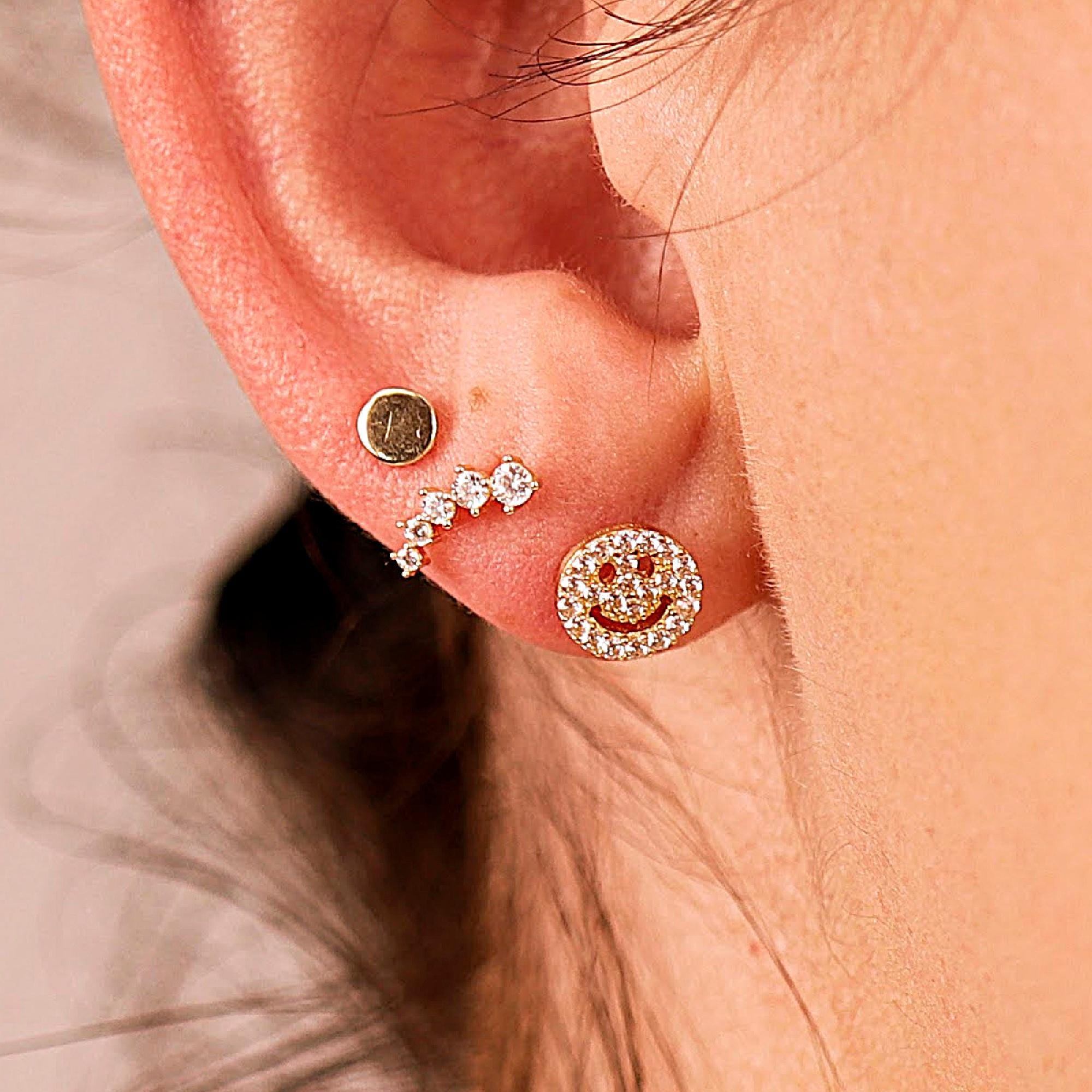 Smiley Face Flat Back Earrings 14k Solid Gold - Melt'm Jewelry