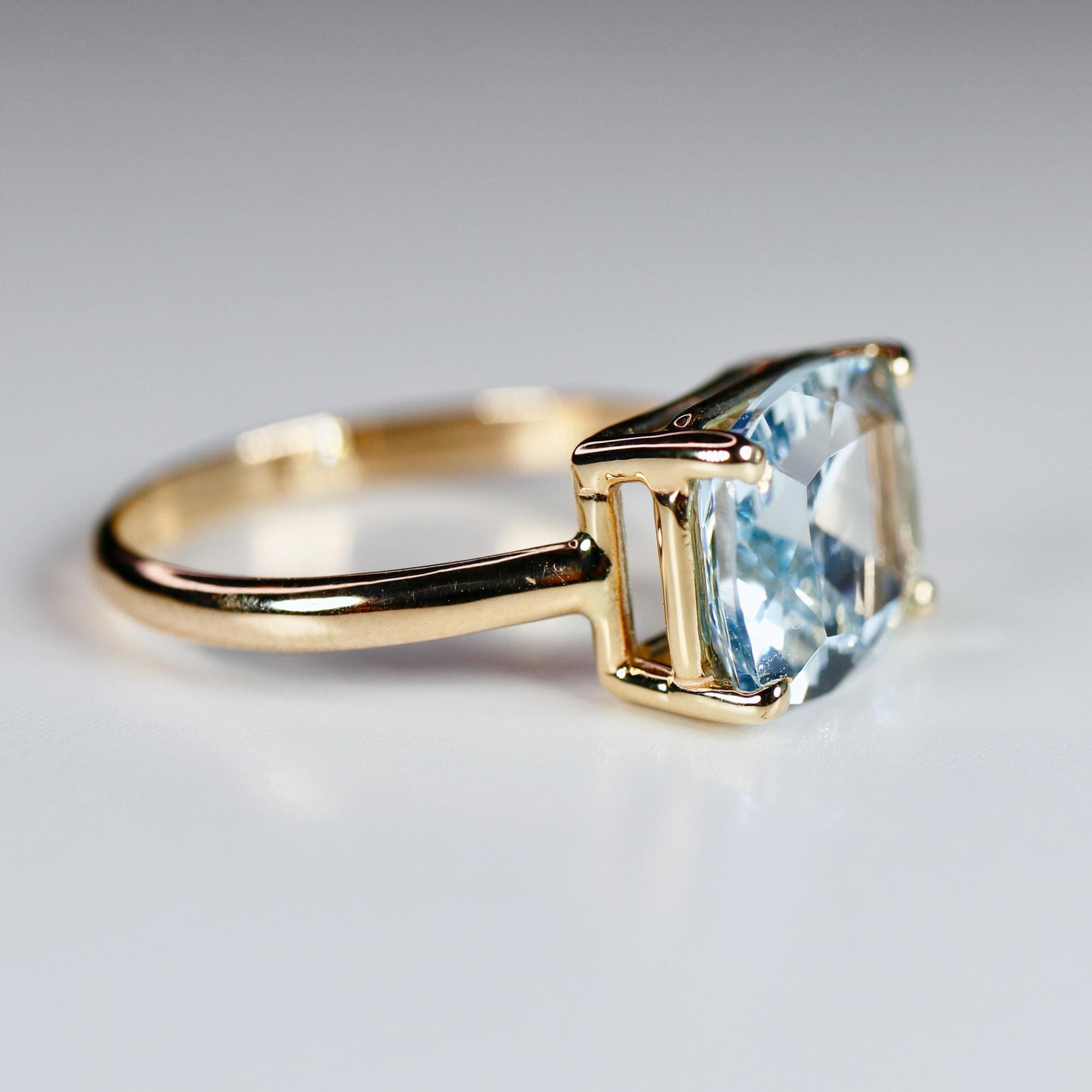 Cushion Cut Aquamarine Ring, 14k Gold Aquamarine Ring, Aquamarine Engagement Ring, Anniversary Gift For Her, March Birthstone