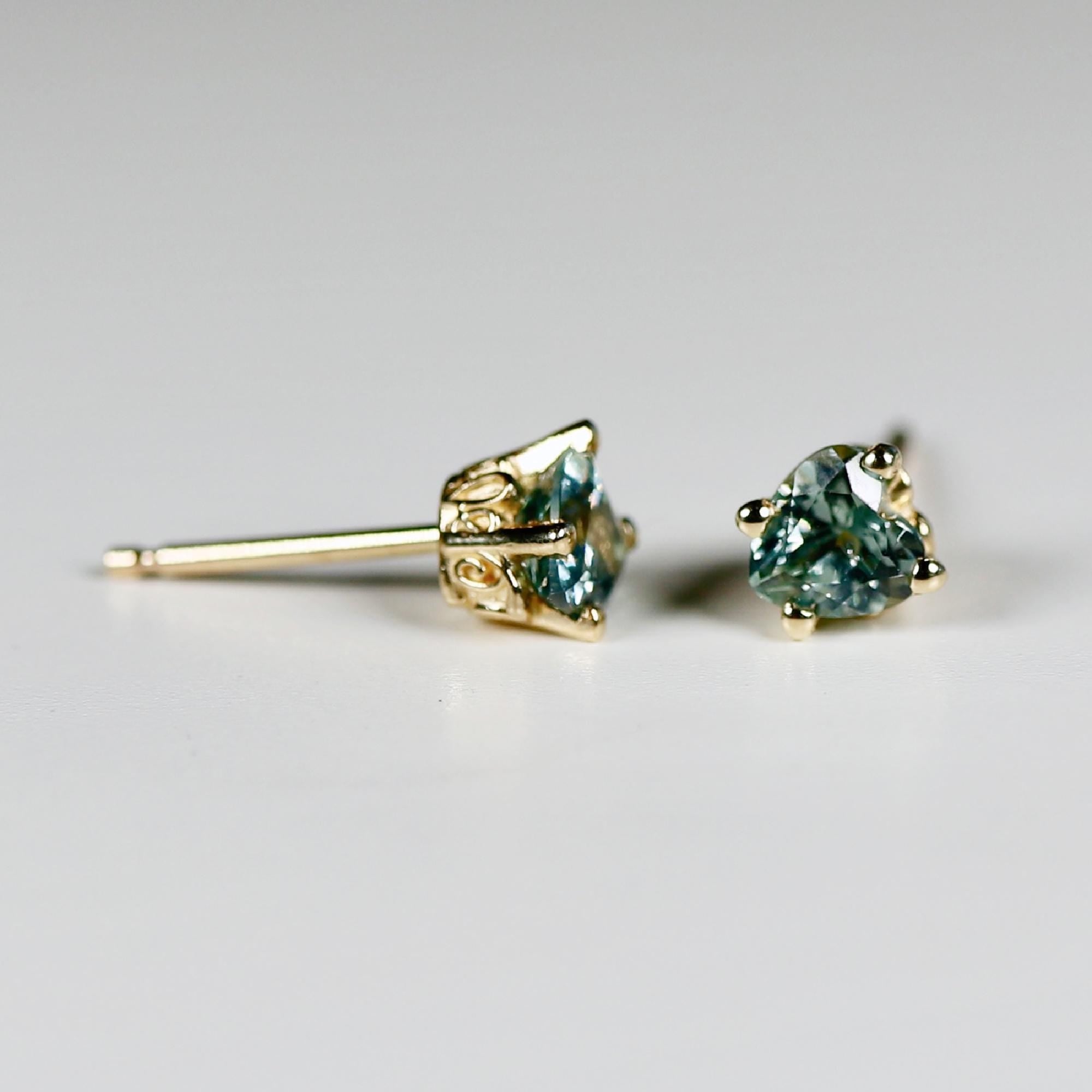 Montana Sapphire Earrings 14k Gold, Heart Cut Sapphire Stud Earrings, Green Sapphire Bridal Earrings, Wedding Gift, Wife Gift, Bride Gift