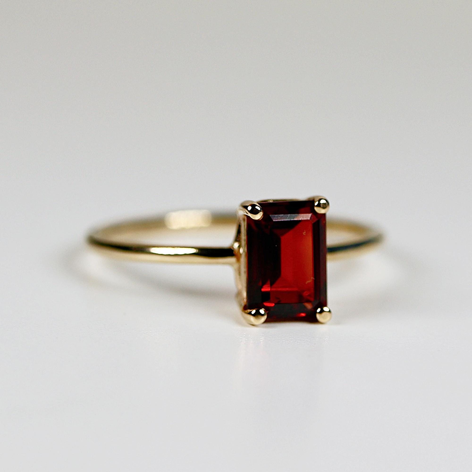14k Gold Emerald Cut Garnet Ring - Melt'm Jewelry