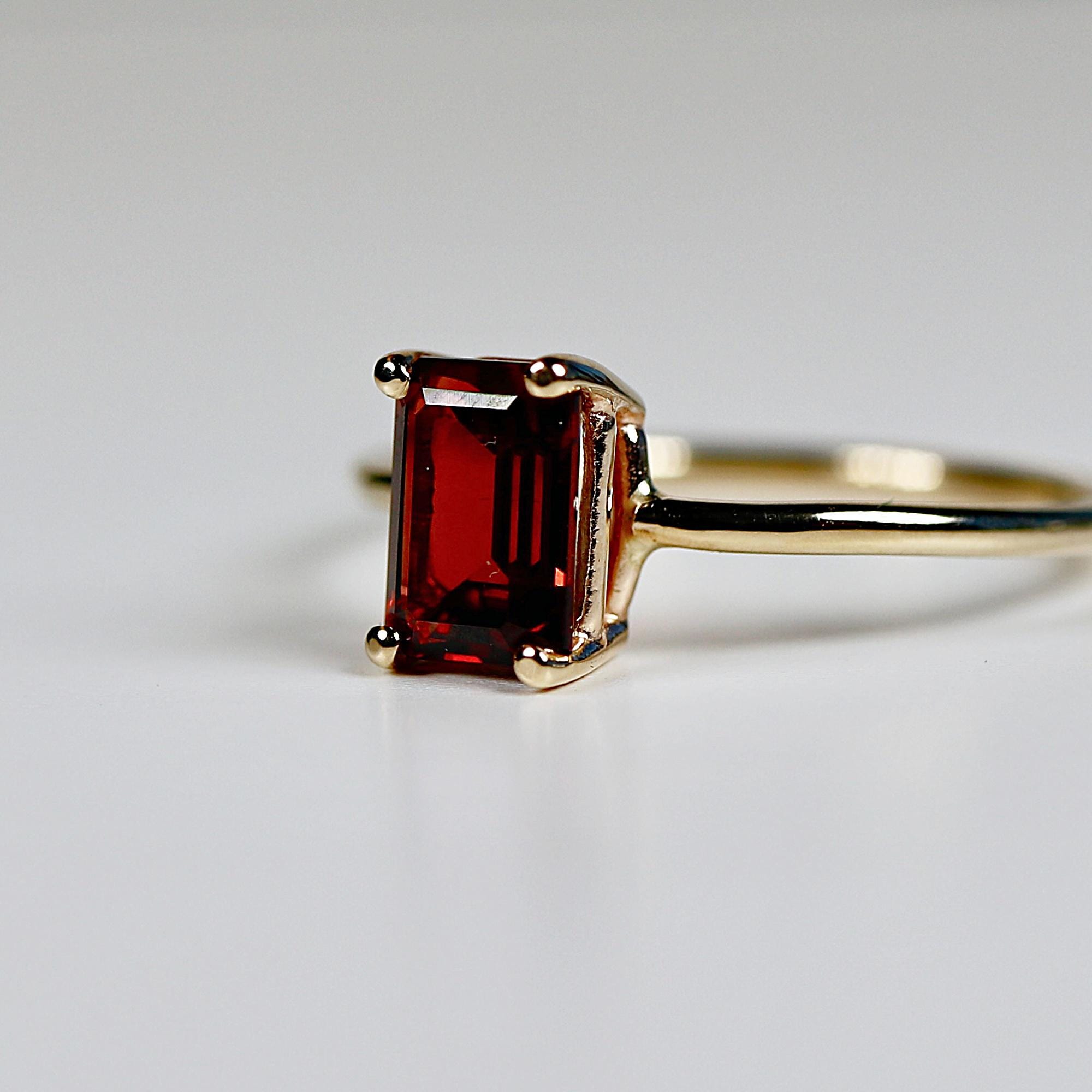 14k Gold Emerald Cut Garnet Ring - Melt'm Jewelry