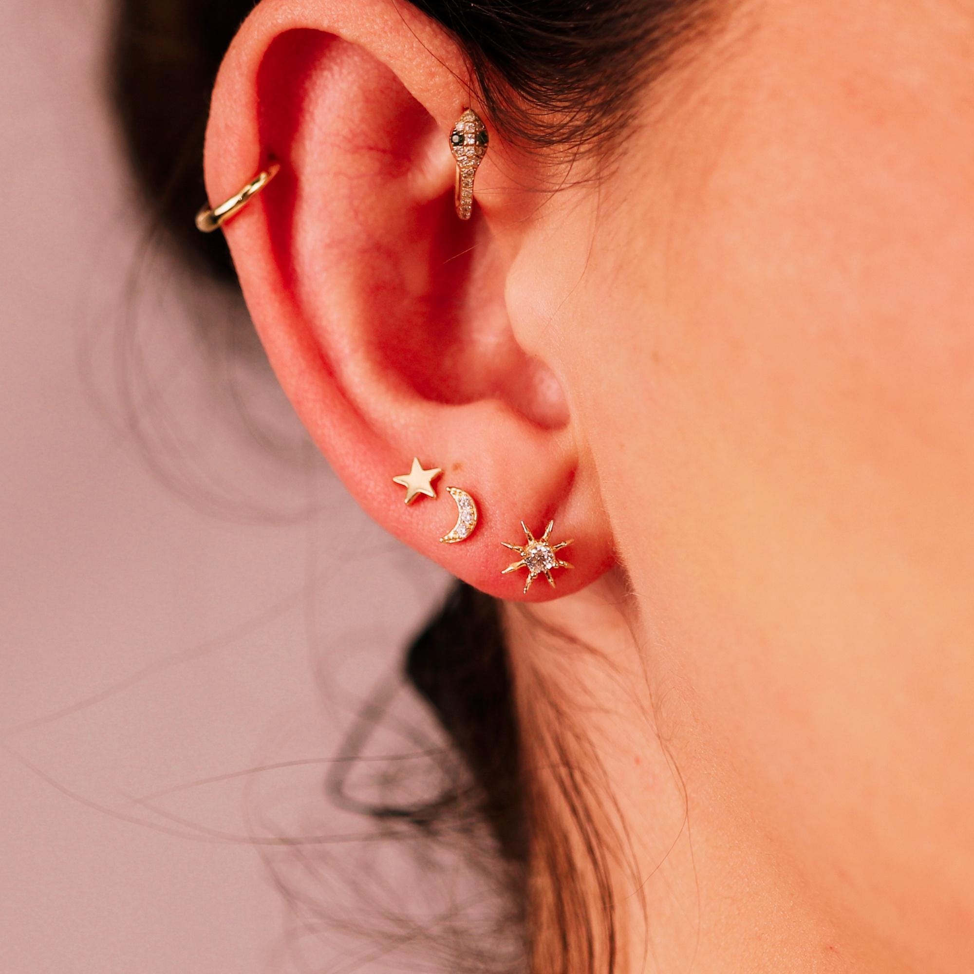 Sun Earrings 14k Solid Gold, Internally Threaded Flat Back Earrings - Melt'm Jewelry