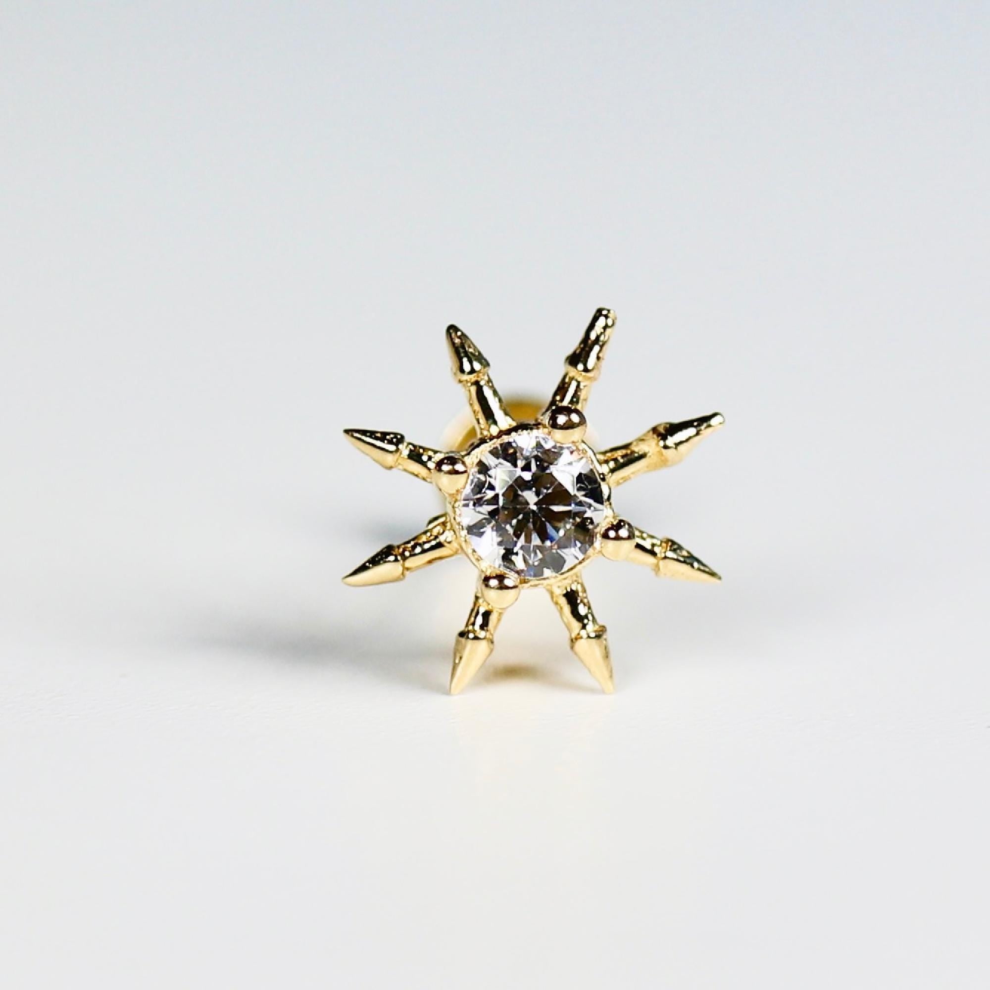 Sun Earrings 14k Solid Gold, Internally Threaded Flat Back Earrings - Melt'm Jewelry