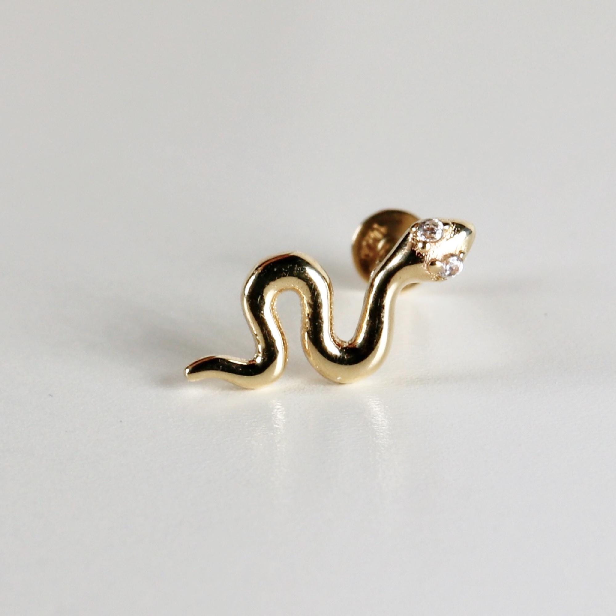 Serpenti Flat Back Earrings 14k Solid Gold, Snake Stack Earrings (SINGLE or PAIR) - Melt'm Jewelry