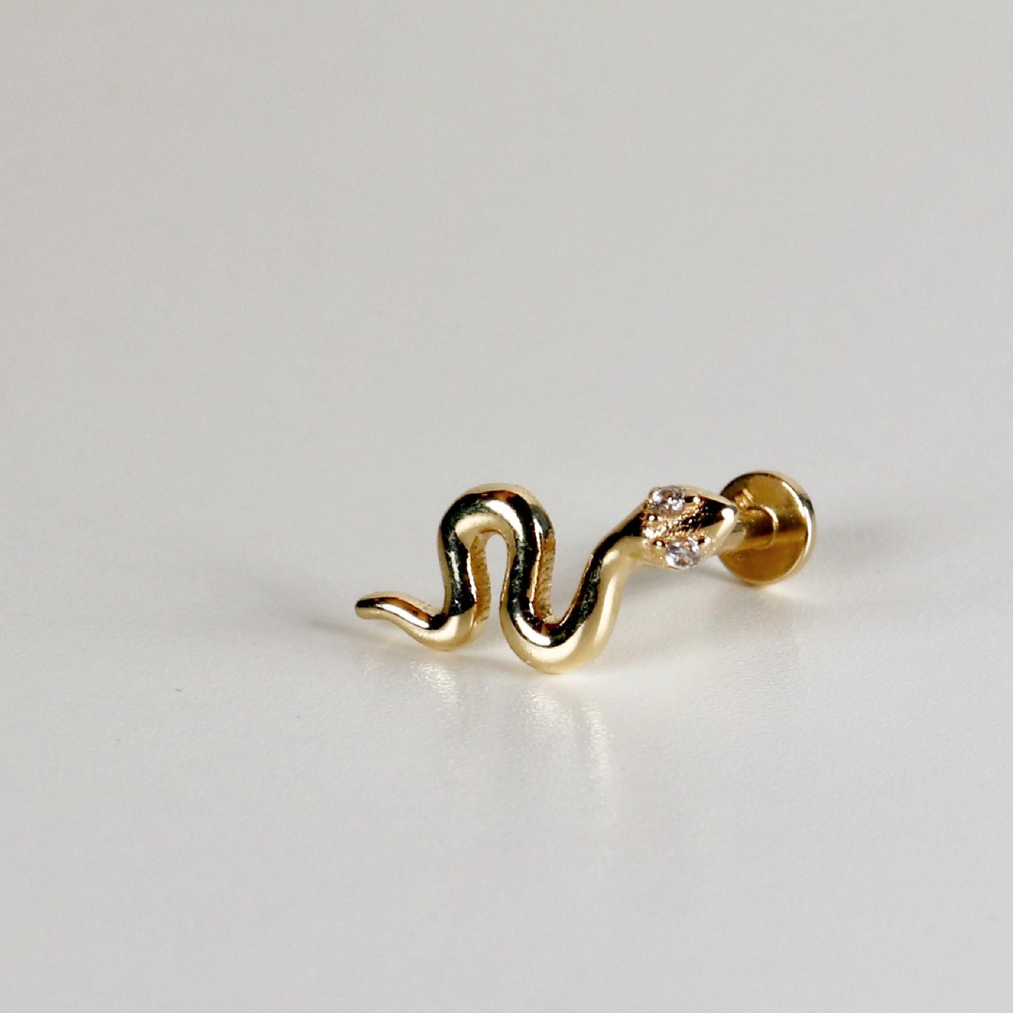 Serpenti Flat Back Earrings 14k Solid Gold, Snake Stack Earrings (SINGLE or PAIR) - Melt'm Jewelry