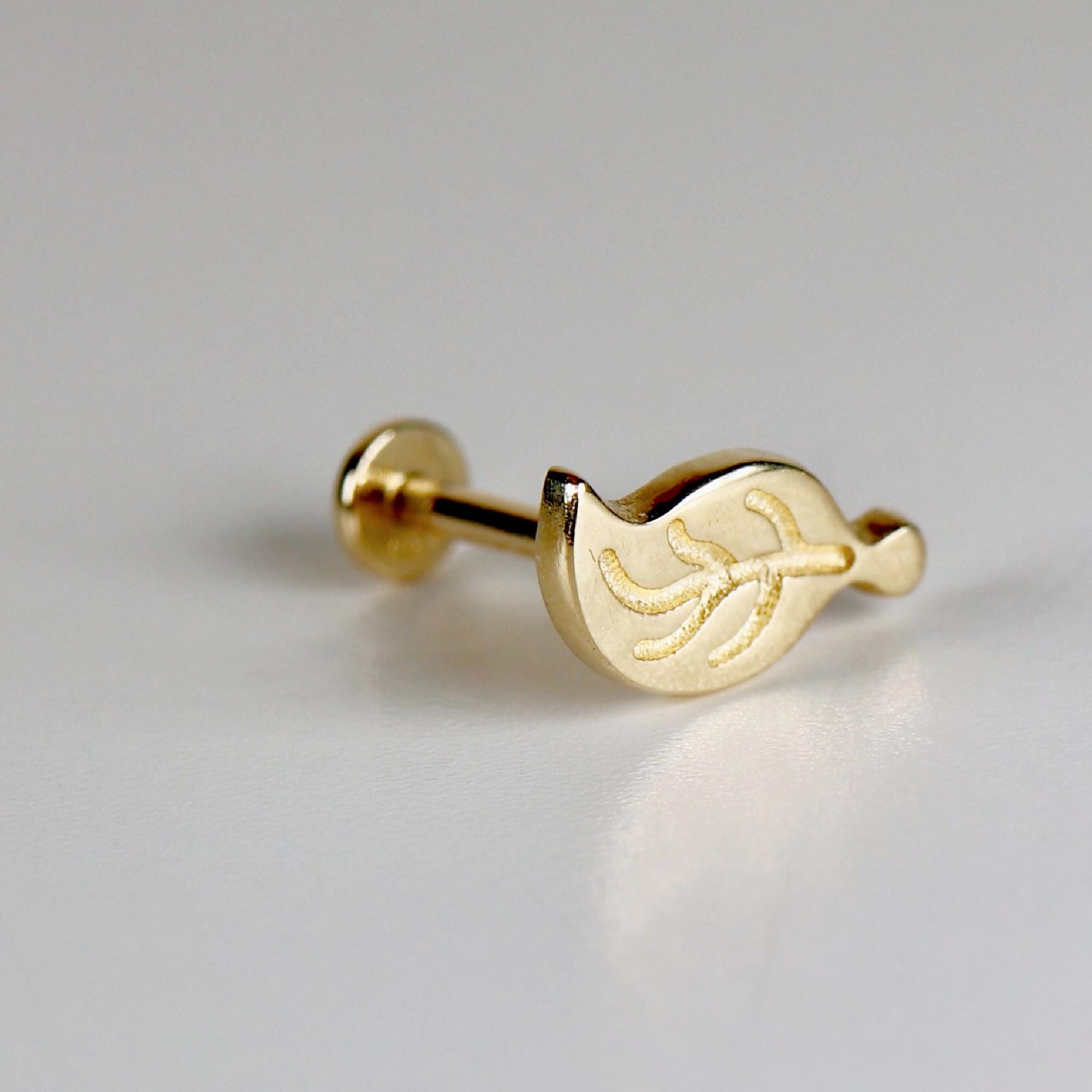 Leaf Flat Back Earrings 14k Solid Gold, Nature Stack Earrings