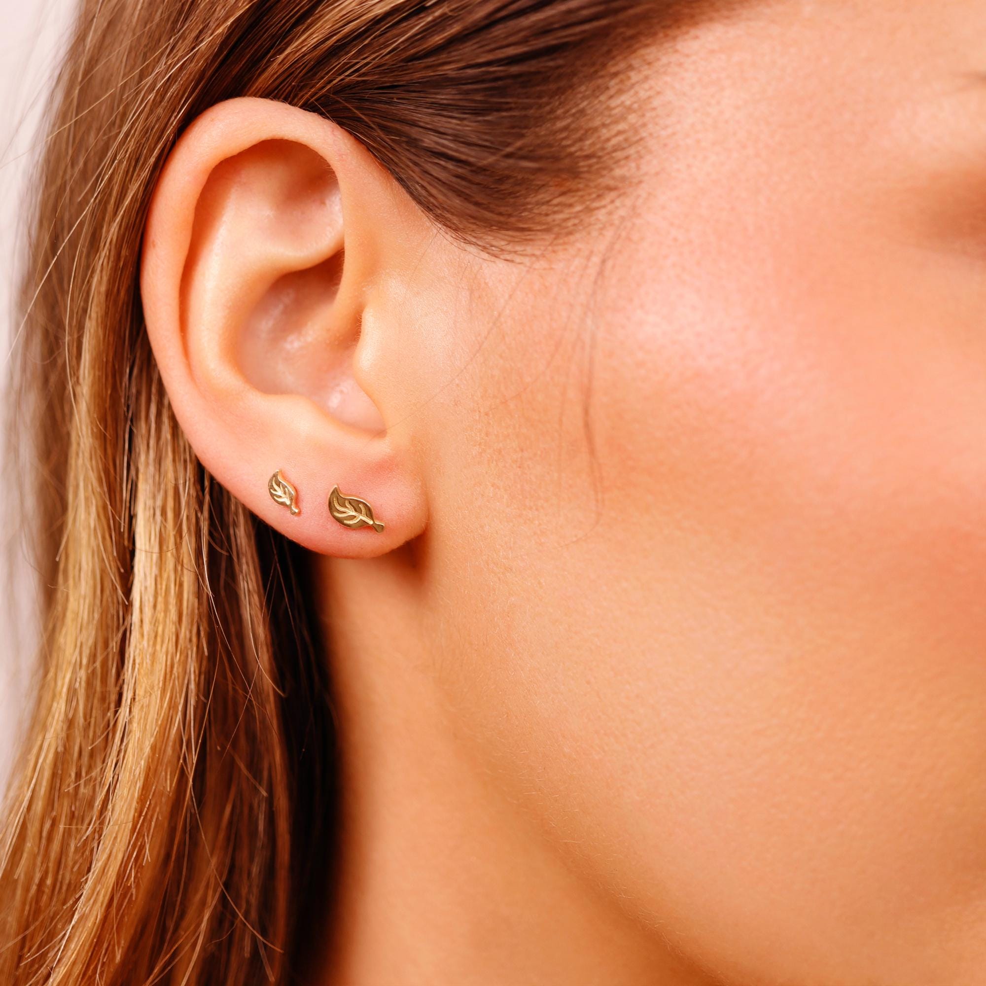 Leaf Flat Back Earrings 14k Solid Gold, Nature Stack Earrings - Melt'm Jewelry