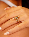 Pear Salt and Pepper Diamond Ring 14k Gold – Rose Cut Black Diamond Halo Ring, Unique Engagement Ring, Anniversary Gift - Melt'm Jewelry