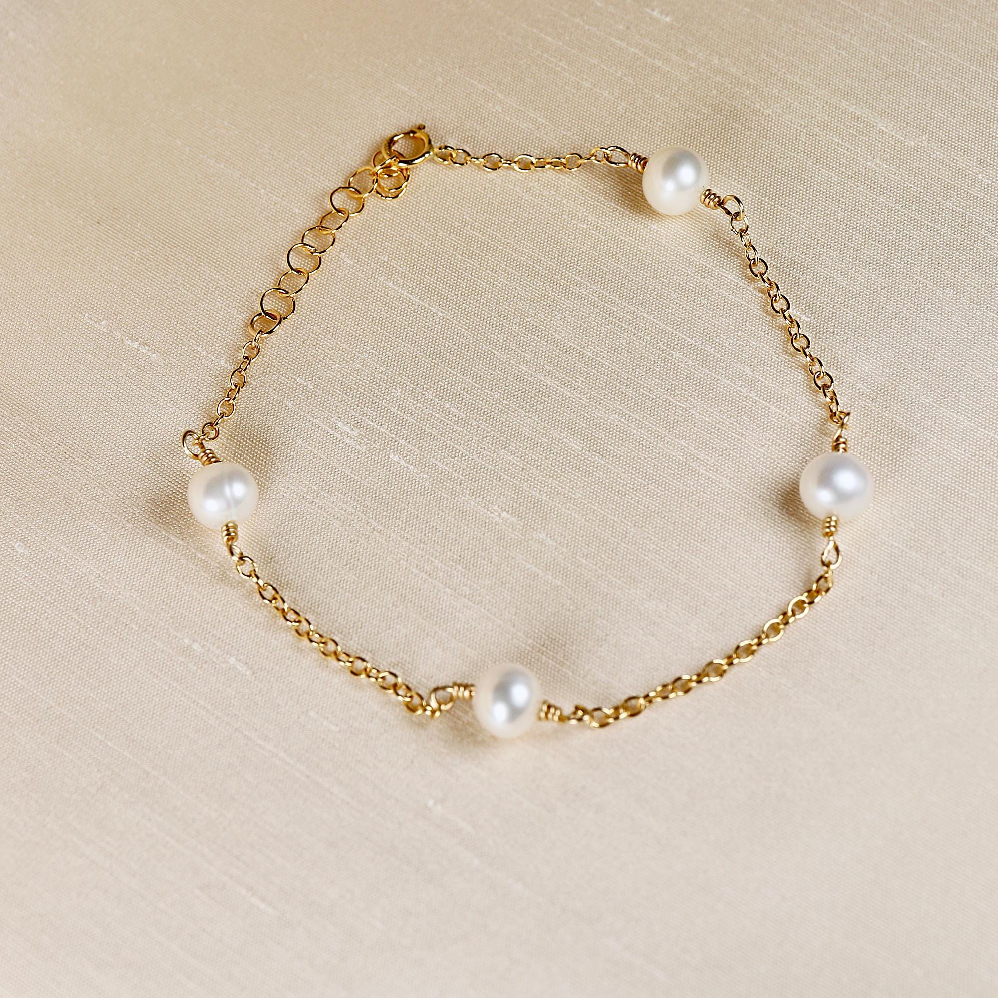 Dainty Pearl Chain Bracelets Gold Filled, Freshwater Pearl Bracelet - Melt'm Jewelry