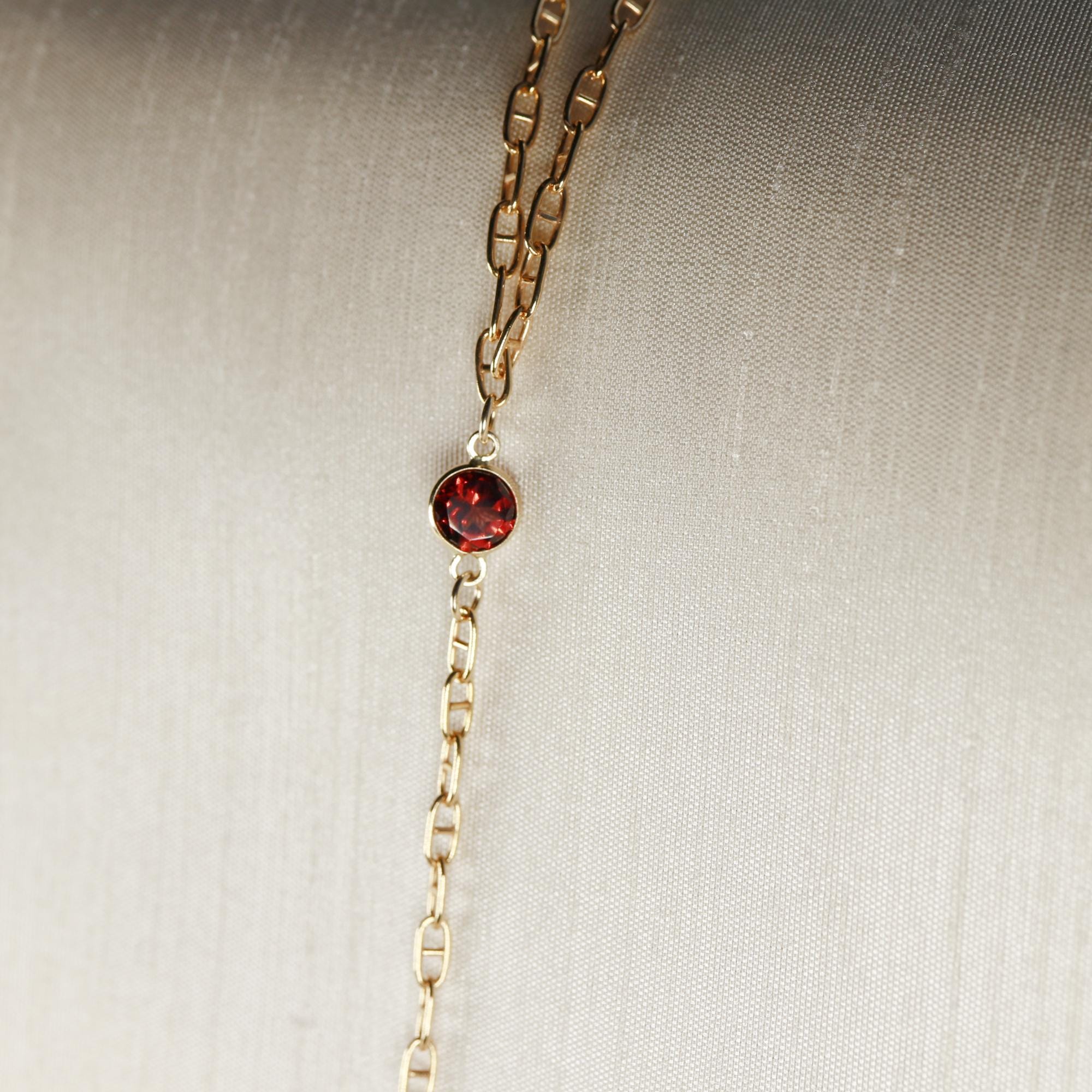 Gold Slave Bracelet, Garnet Hand Chain Bracelet - Melt'm Jewelry