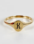 Small Oval Signet Ring 14k Solid Gold, Monogram Custom Signet Ring - Melt'm Jewelry