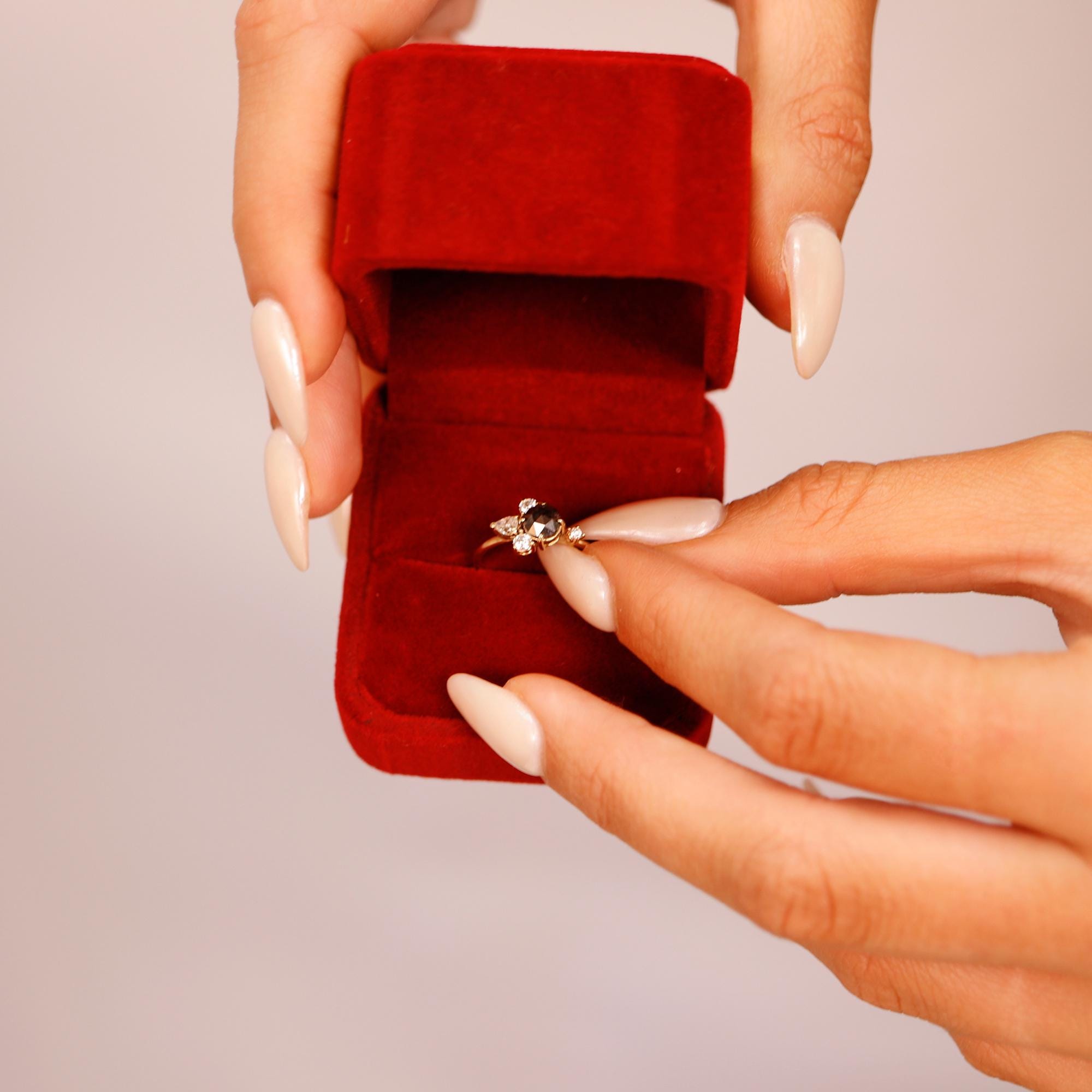 Handcrafted Rose Cut Salt and Pepper Diamond Cluster Ring - Melt'm Jewelry