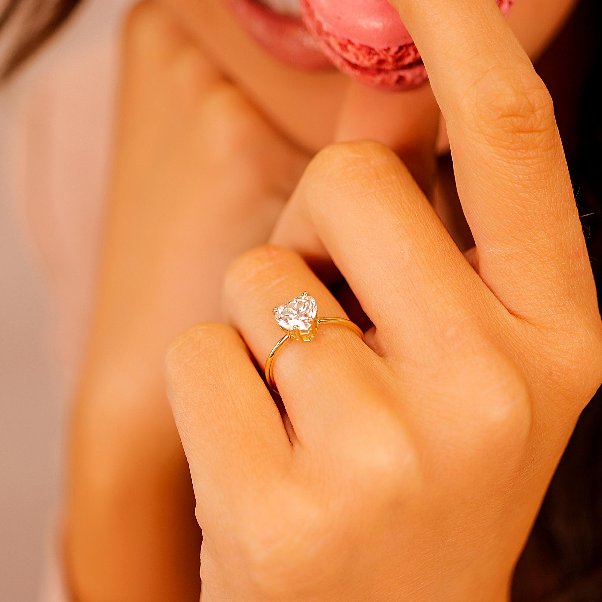 Heart Moissanite Ring 14k Gold, 1.3 Ct. Heart Moissanite Engagement Ring