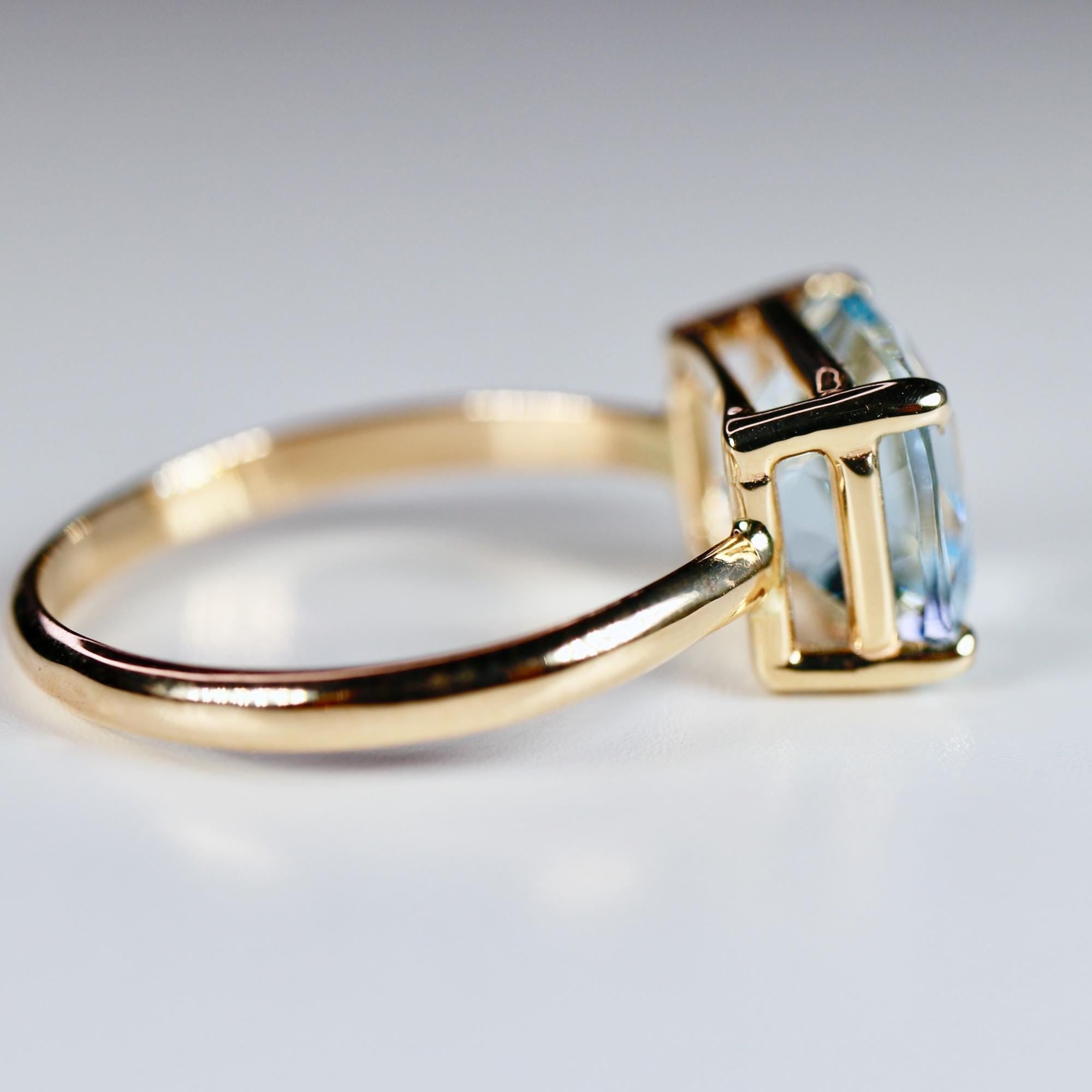 Cushion Cut Aquamarine Ring, 14k Gold Aquamarine Ring, Aquamarine Engagement Ring, Anniversary Gift For Her, March Birthstone