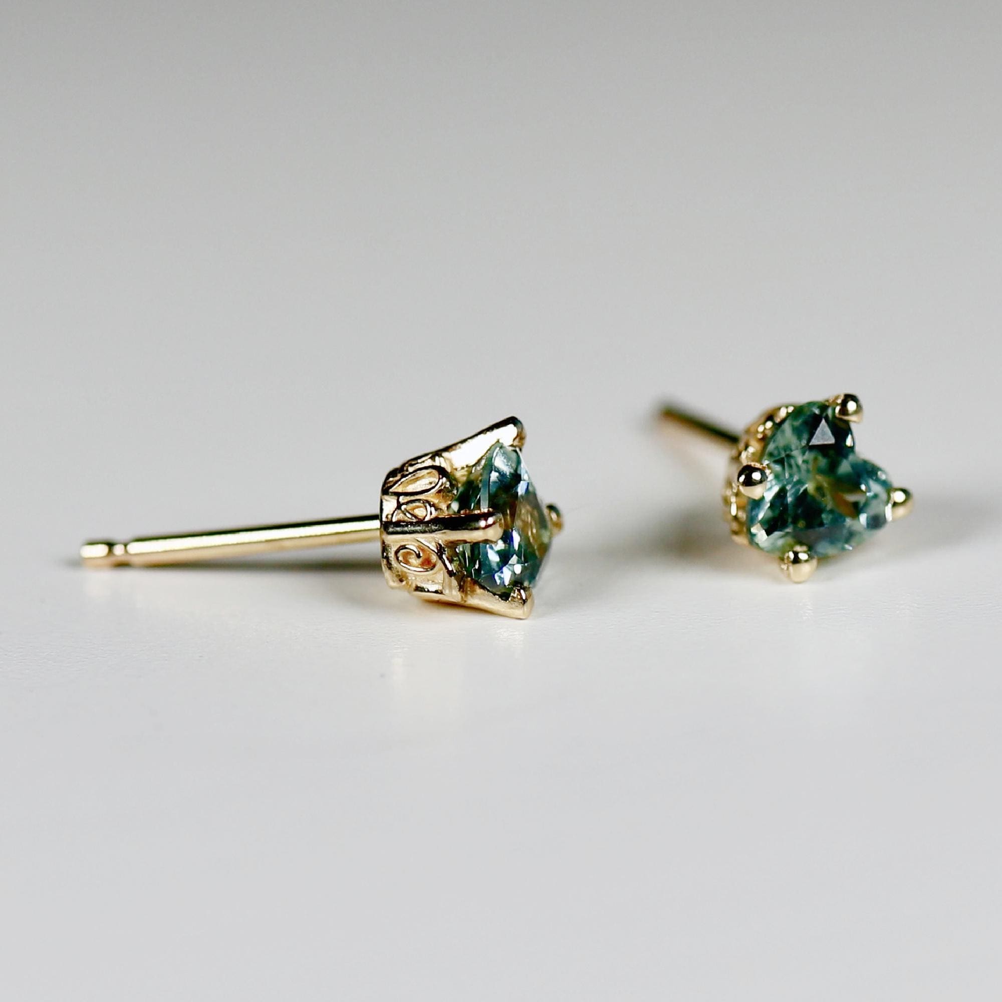 Montana Sapphire Earrings 14k Gold, Heart Cut Sapphire Stud Earrings, Green Sapphire Bridal Earrings, Wedding Gift, Wife Gift, Bride Gift