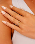 Art Deco Wedding Band 14k Solid Gold, Milgrain Diamond Wedding Ring