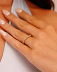 Art Deco Wedding Band 14k Solid Gold, Milgrain Diamond Wedding Ring