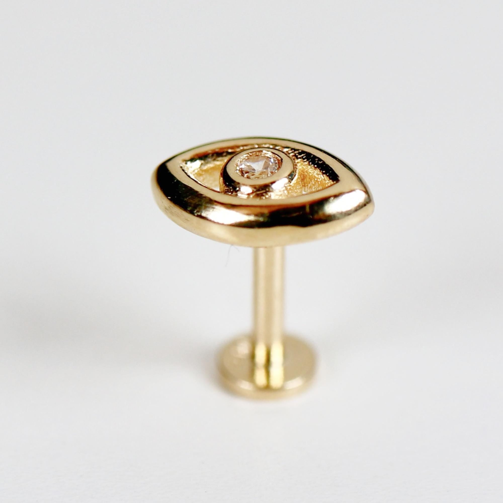Evil Eye Flat Back Earrings 14k Solid Gold, Luck Symbol Stack Earrings - Melt'm Jewelry