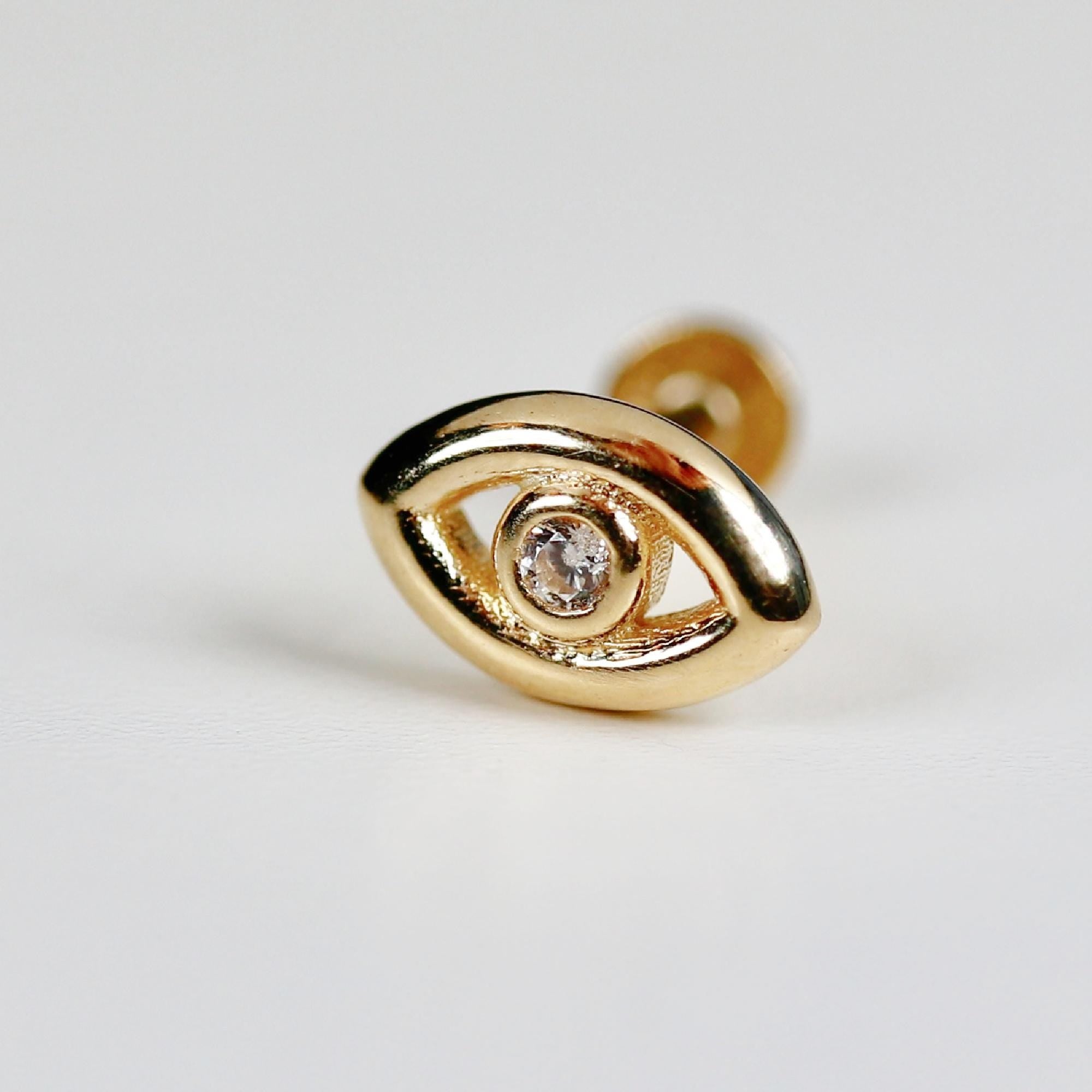 Evil Eye Flat Back Earrings 14k Solid Gold, Luck Symbol Stack Earrings - Melt'm Jewelry