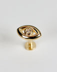 Evil Eye Flat Back Earrings 14k Solid Gold, Luck Symbol Stack Earrings