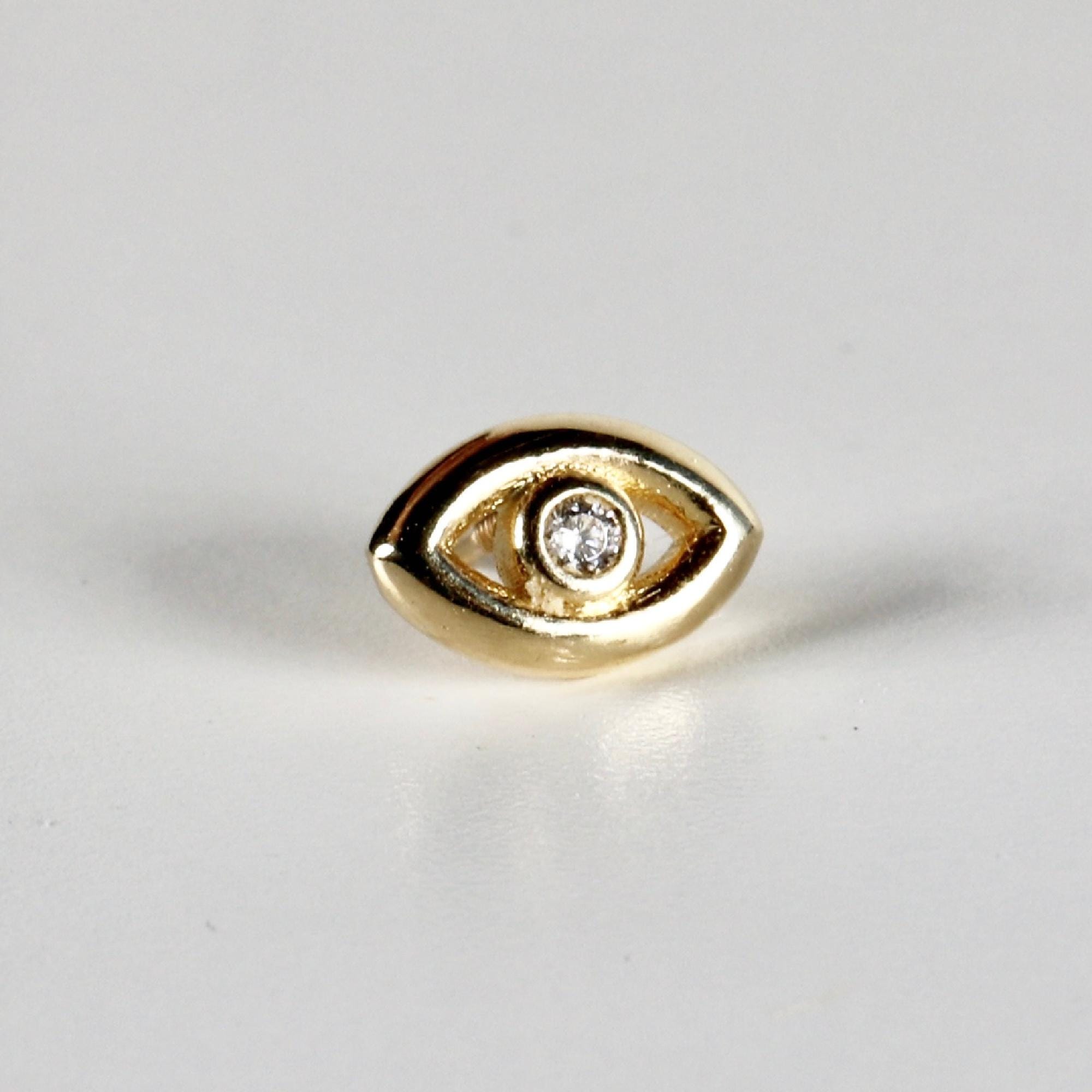 Evil Eye Flat Back Earrings 14k Solid Gold, Luck Symbol Stack Earrings - Melt'm Jewelry