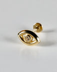 Evil Eye Flat Back Earrings 14k Solid Gold, Luck Symbol Stack Earrings - Melt'm Jewelry