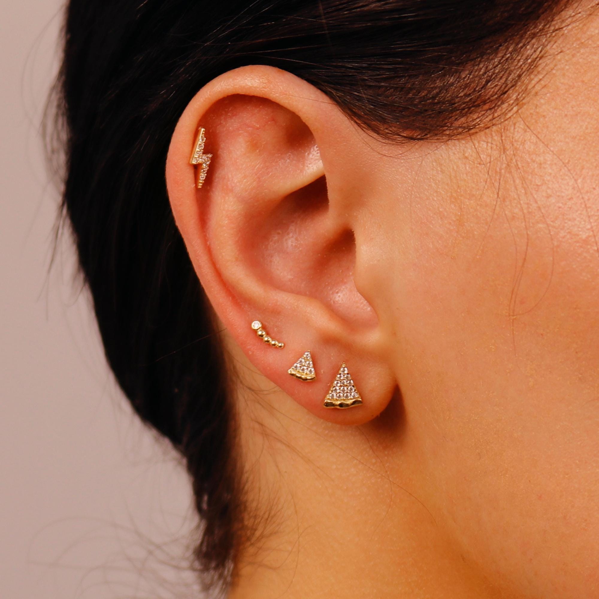 CZ Diamond Pizza Slice Flat Back Earrings 14k Solid Gold 8mm (SINGLE or PAIR) - Melt'm Jewelry