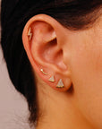 CZ Diamond Pizza Slice Flat Back Earrings 14k Solid Gold 8mm (SINGLE or PAIR) - Melt'm Jewelry
