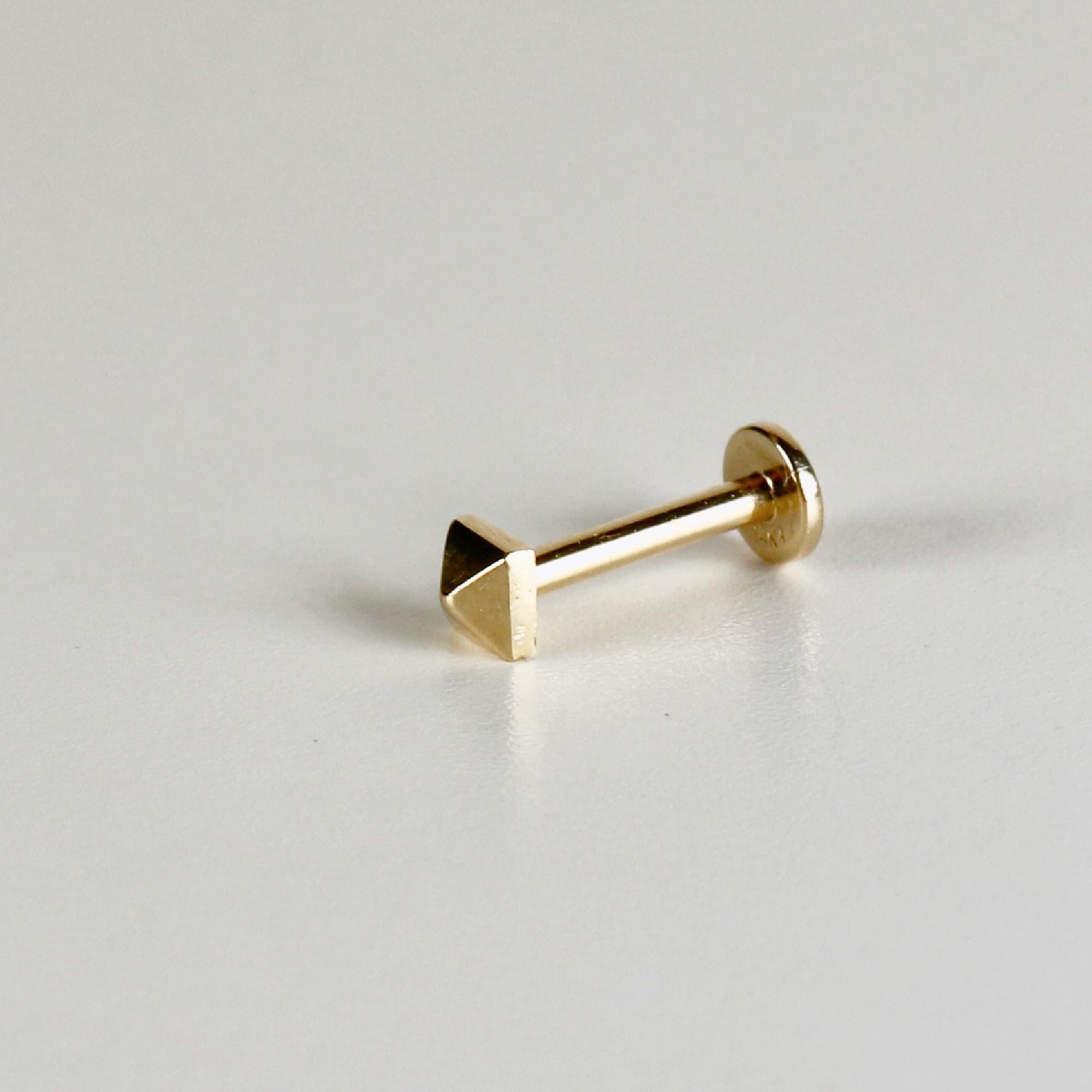 Teeny Tiny Pyramid Flat Back Earrings 14k Solid Gold, Internally Threaded Ear piercings - Melt'm Jewelry