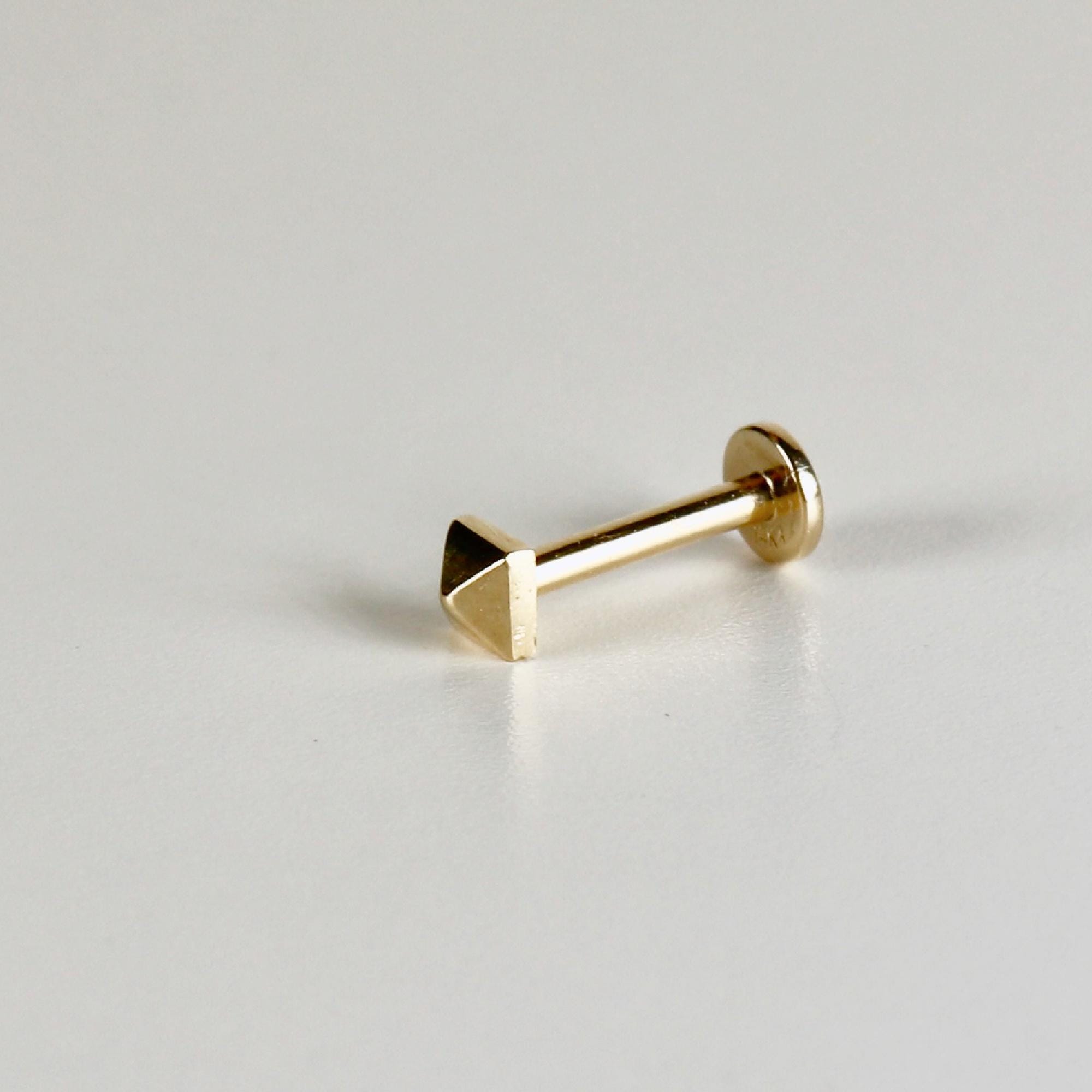 Teeny Tiny Pyramid Flat Back Earrings 14k Solid Gold, Internally Threaded Ear piercings - Melt'm Jewelry