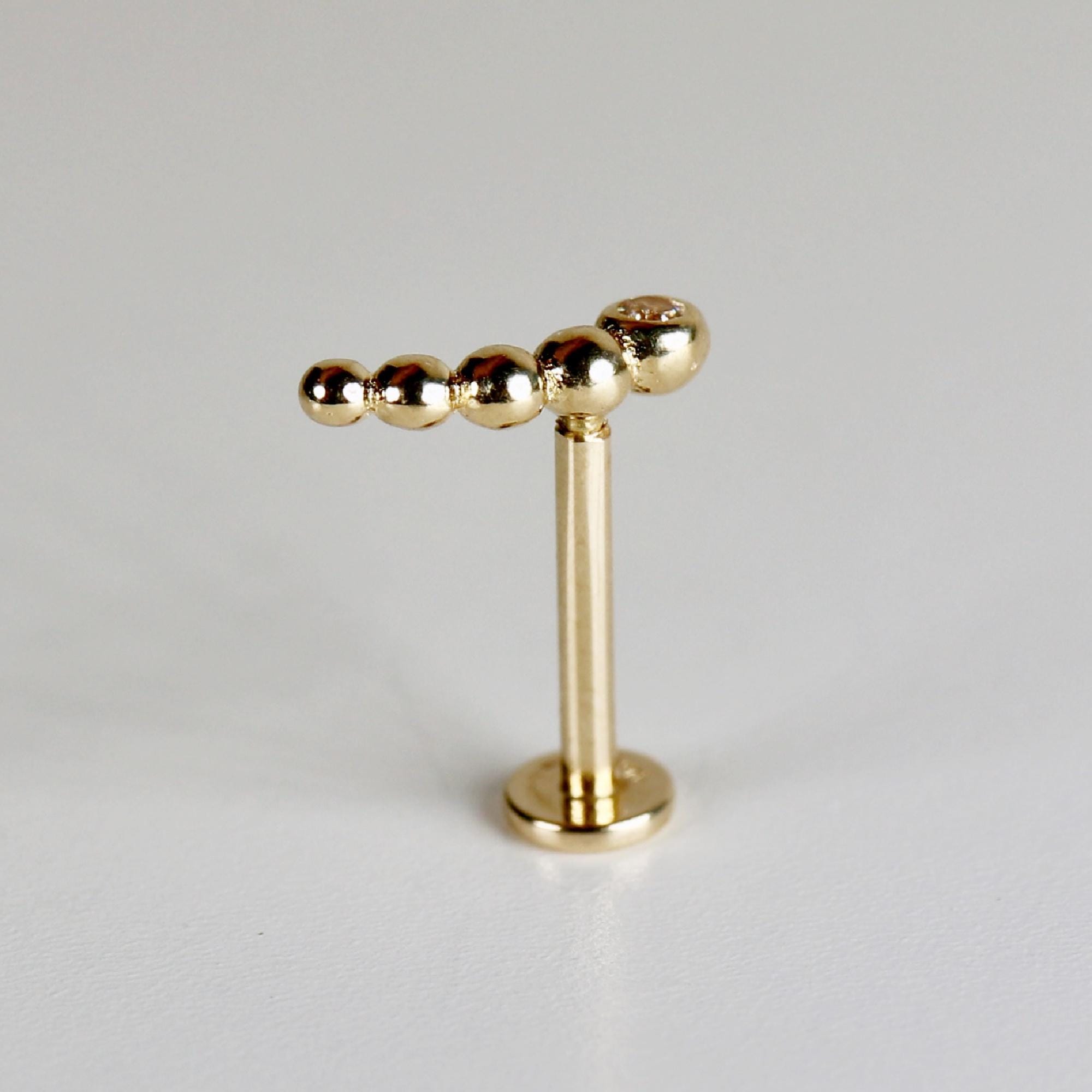 Tiny Beaded Line Internally Threaded Flat Back Earrings 14k Solid Gold - Melt'm Jewelry