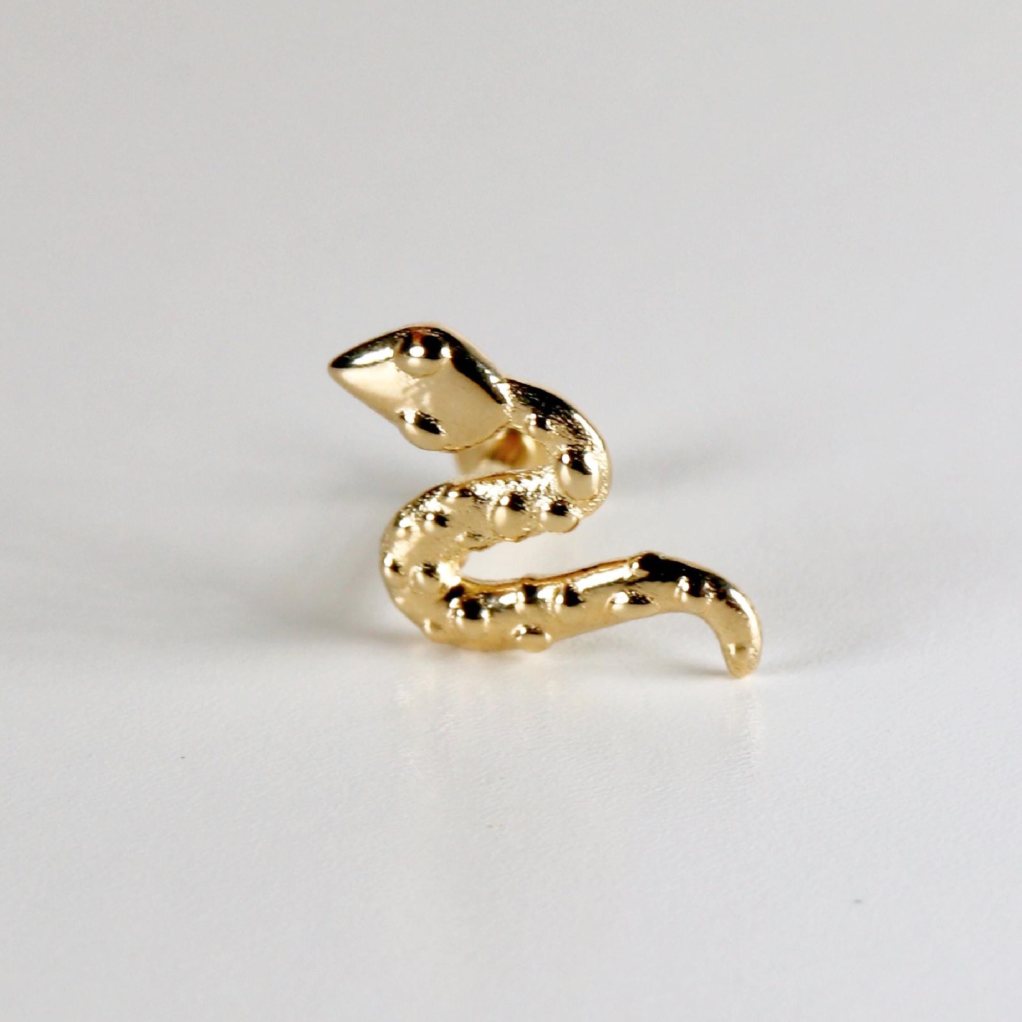 Snake Flat Back Earrings 14k Solid Gold, Serpent Stack Earrings