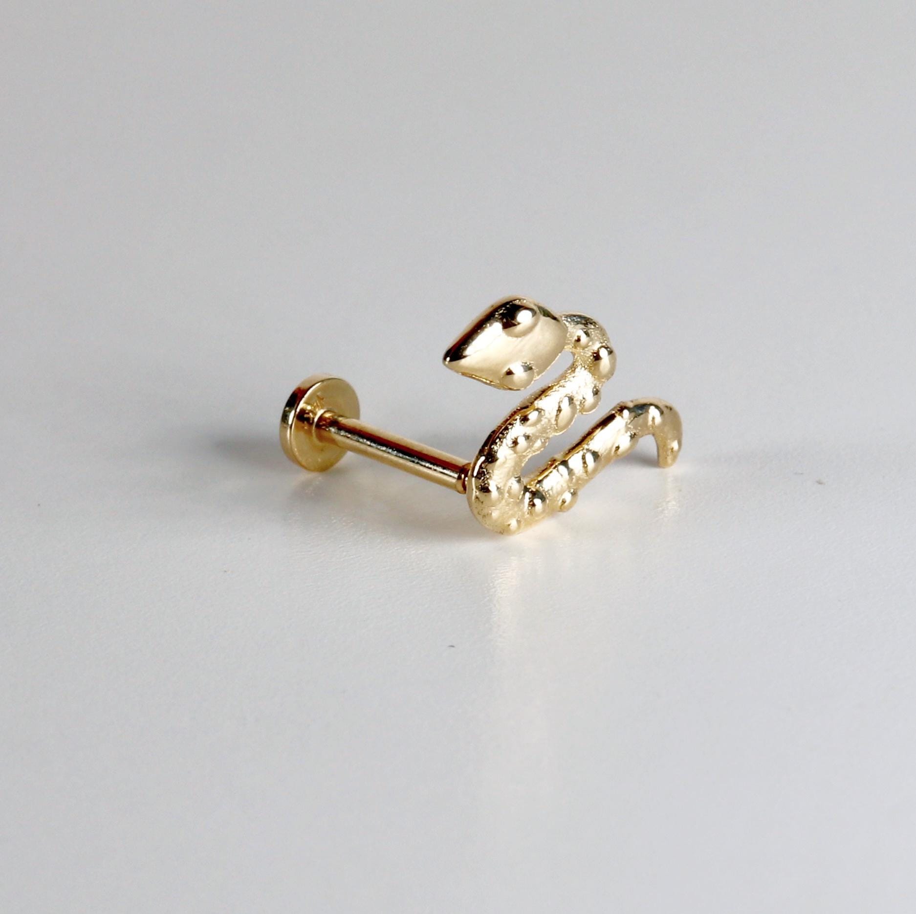 Snake Flat Back Earrings 14k Solid Gold, Serpent Stack Earrings - Melt'm Jewelry