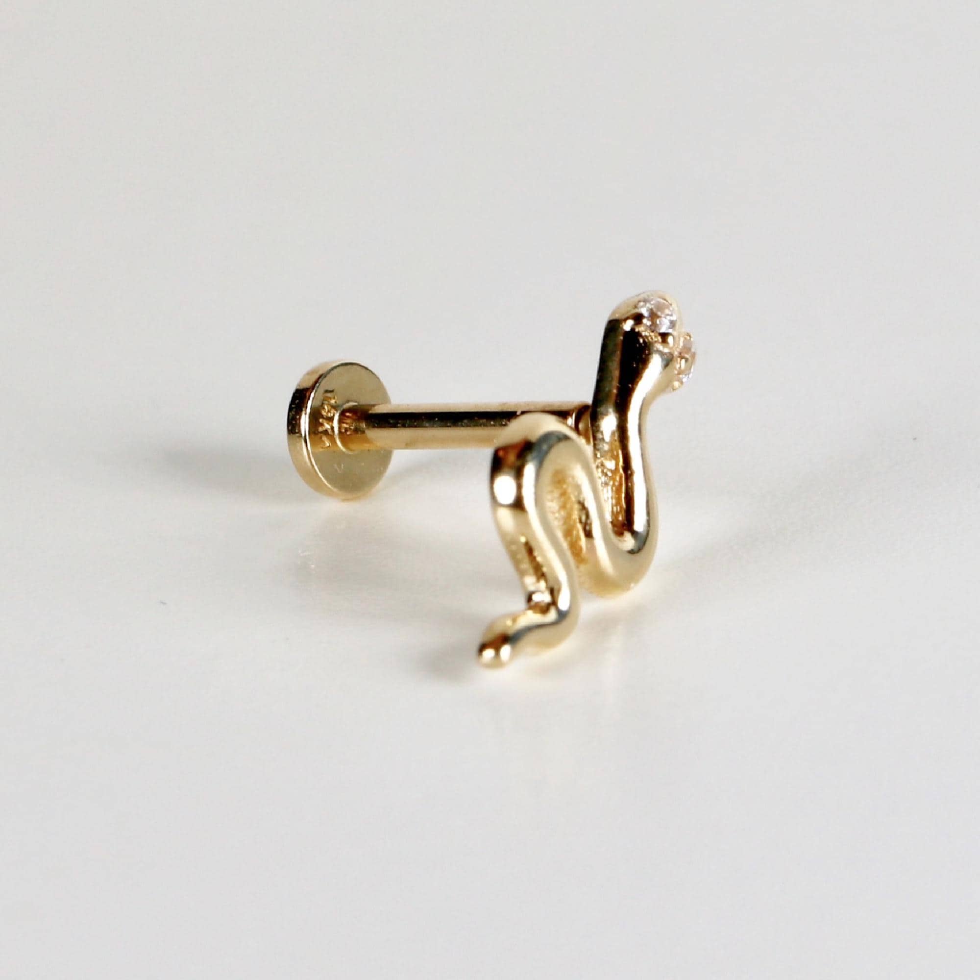 Serpenti Flat Back Earrings 14k Solid Gold, Snake Stack Earrings (SINGLE or PAIR) - Melt'm Jewelry