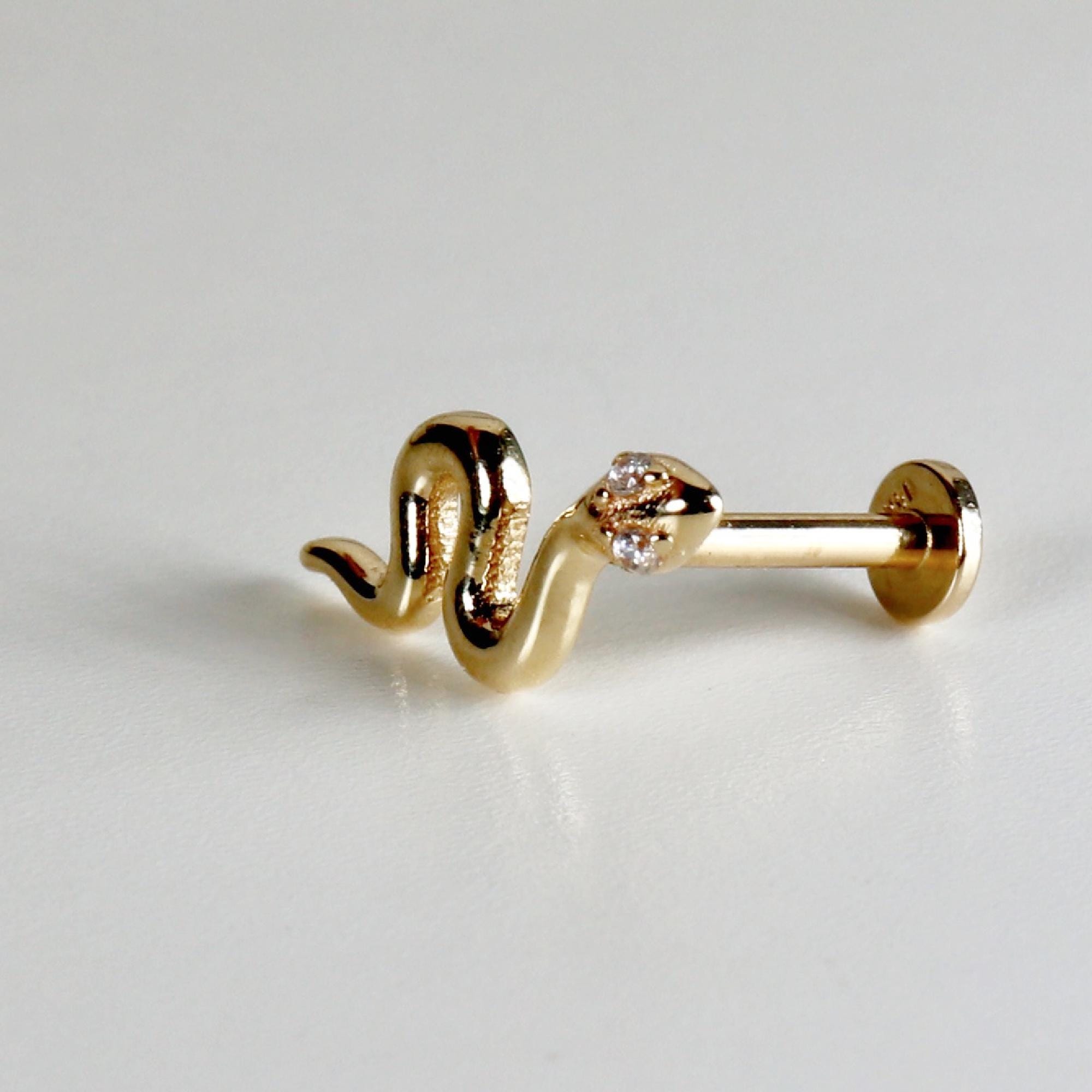 Serpenti Flat Back Earrings 14k Solid Gold, Snake Stack Earrings (SINGLE or PAIR) - Melt'm Jewelry