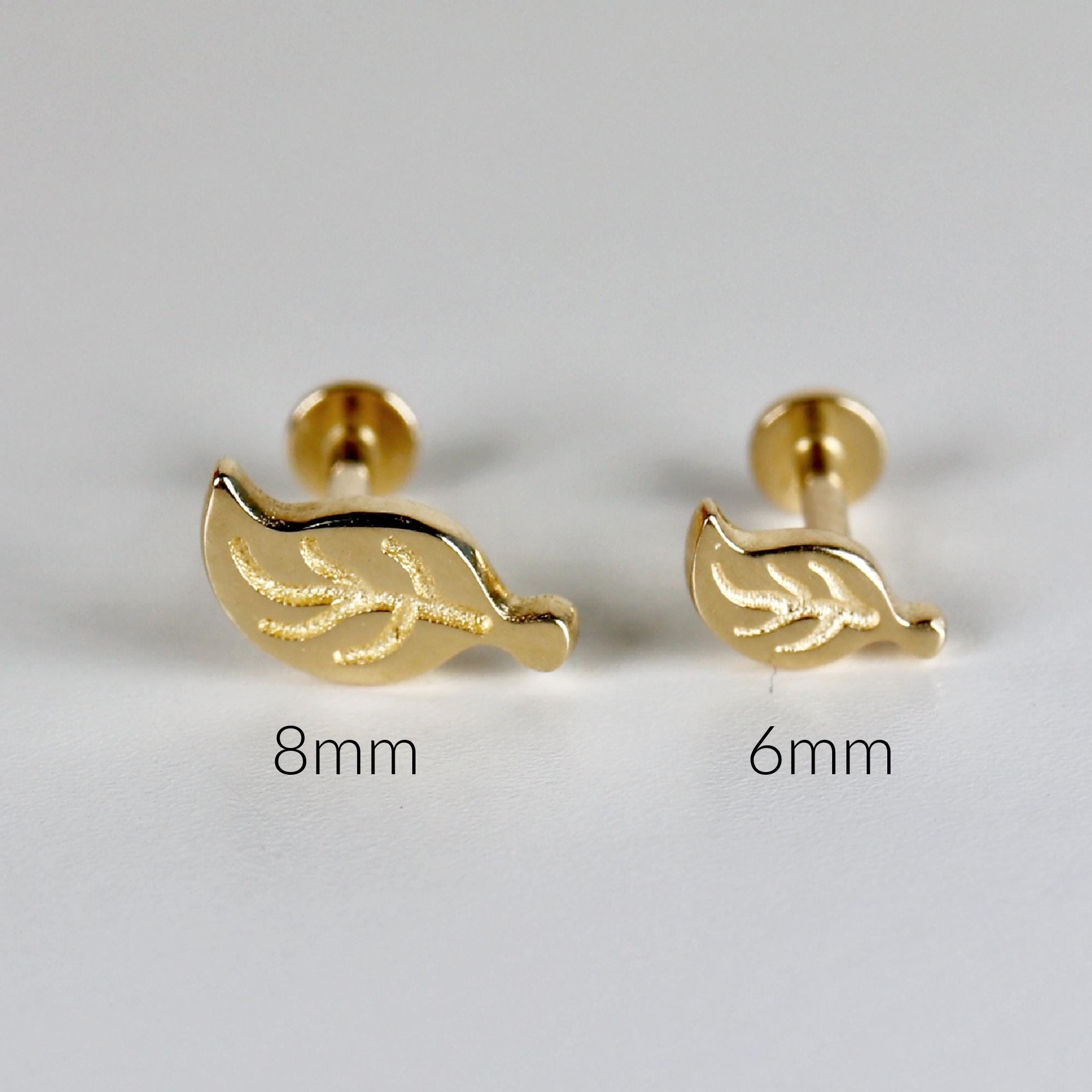 Leaf Flat Back Earrings 14k Solid Gold, Nature Stack Earrings