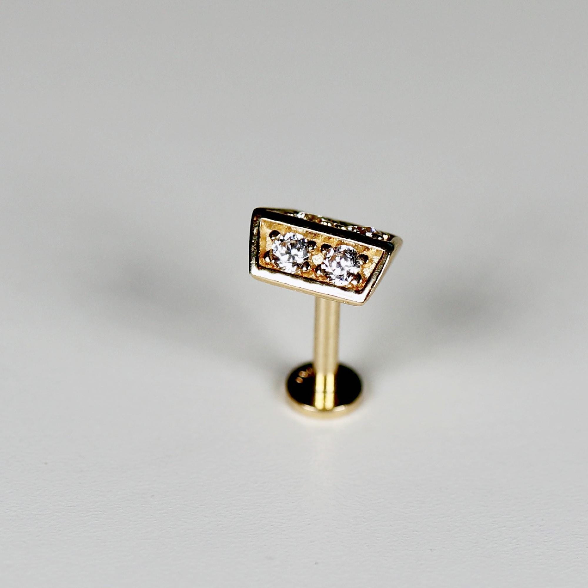 CZ 3D Rectangle Shield Flat Back Earrings, Internally Threaded (SINGLE or PAIR) - Melt'm Jewelry