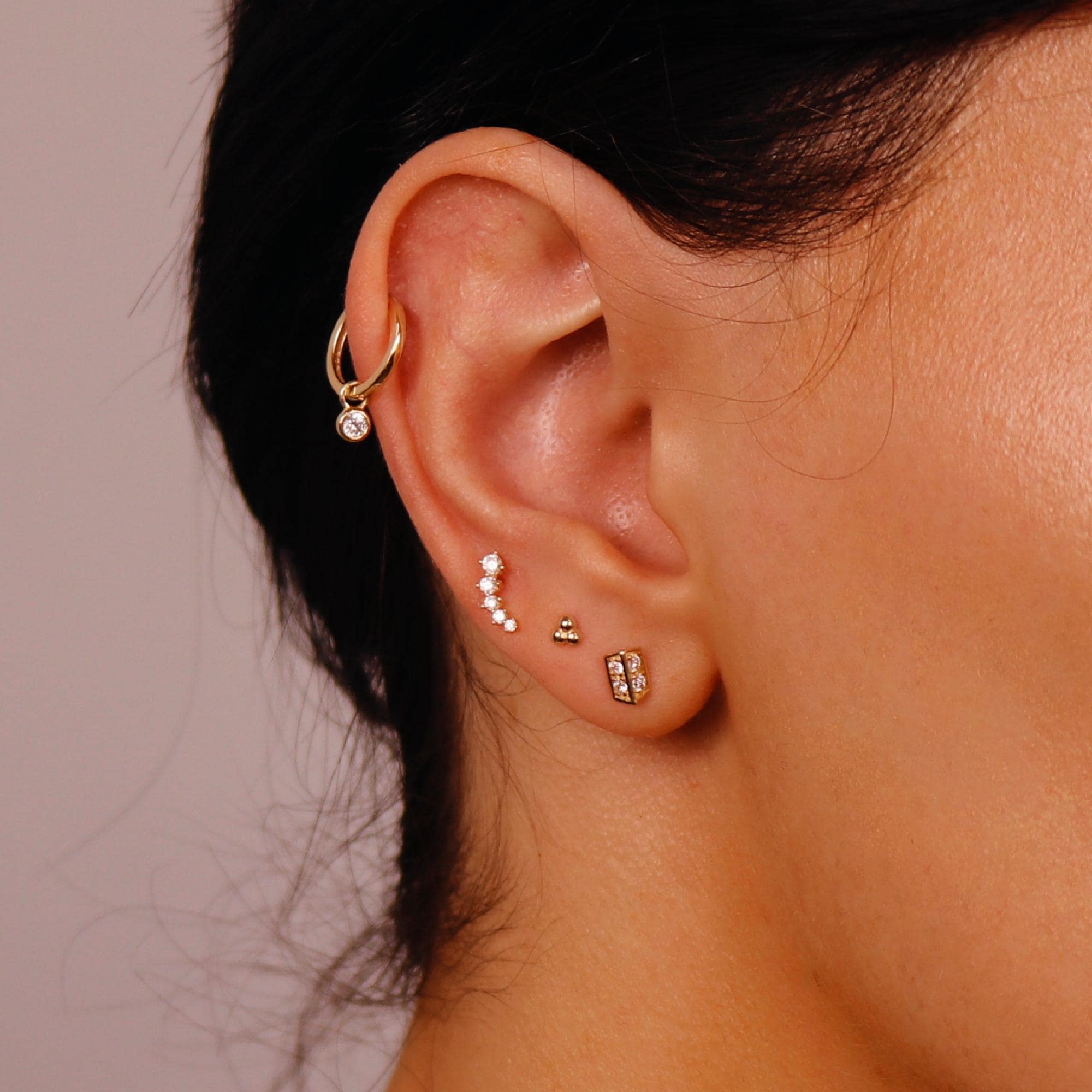 CZ Curved Bar Ear Piercing, Flat Back internally threaded labret studs (SINGLE or PAIR)