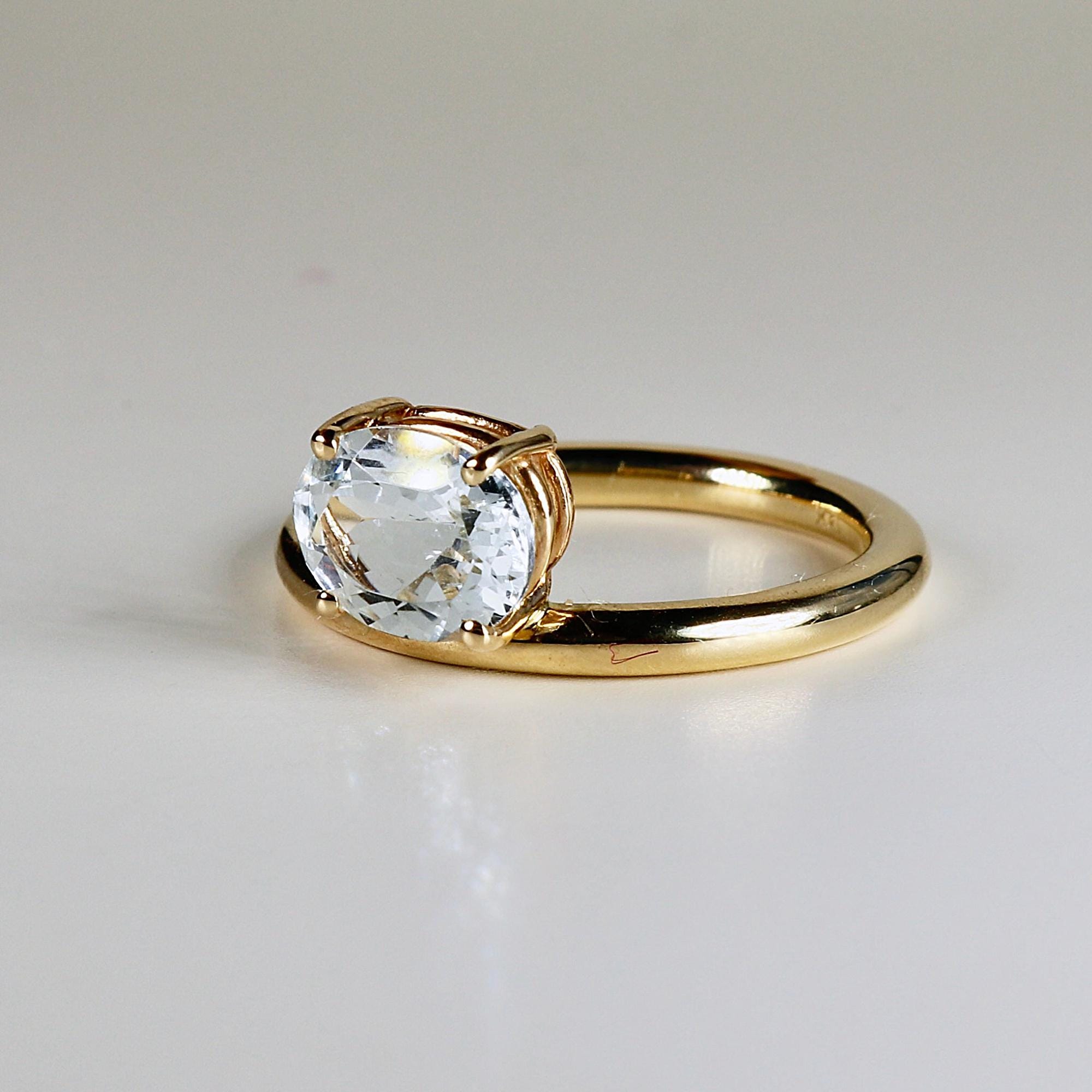 Floating East West Oval Aquamarine Ring 14k Gold - Melt'm Jewelry