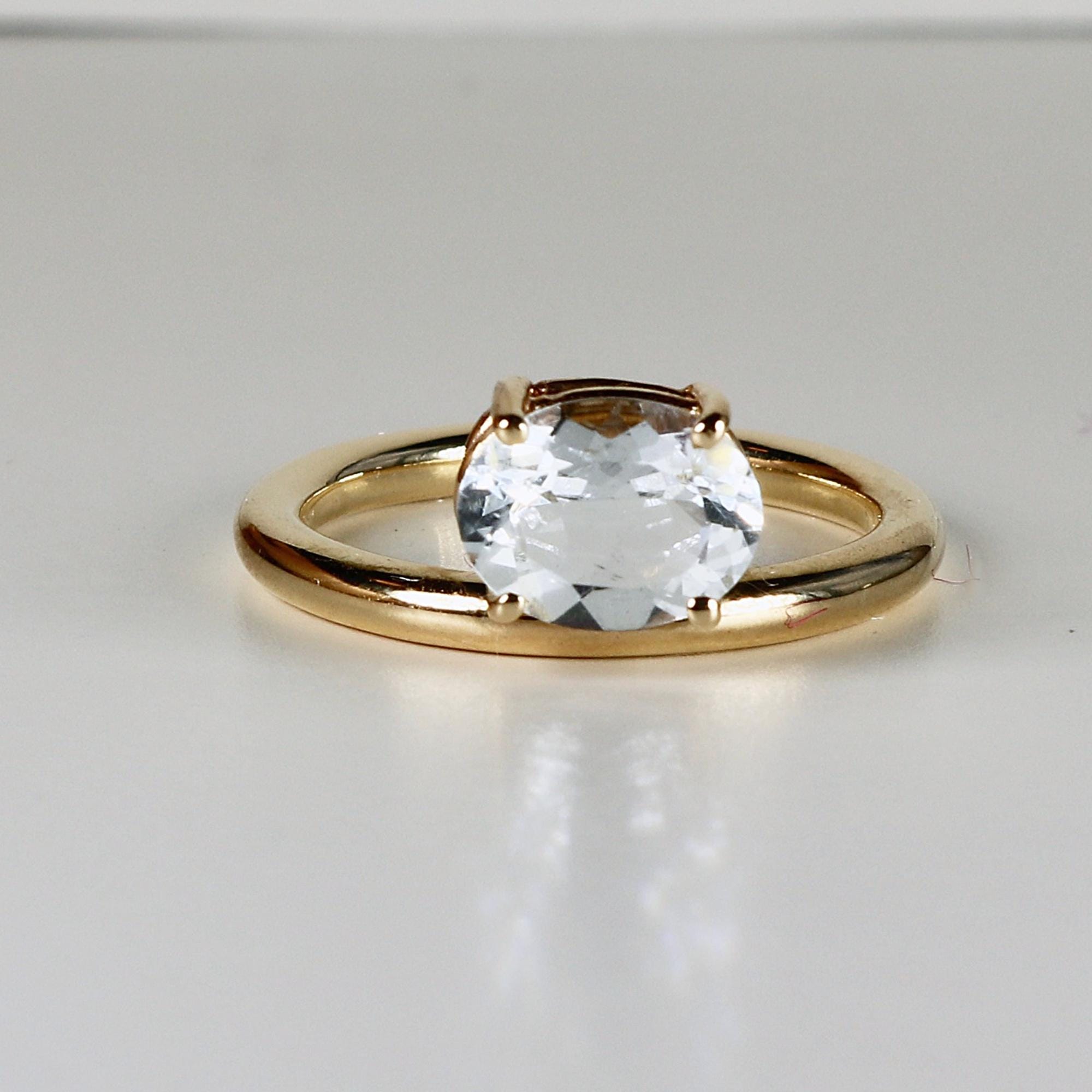 Floating East West Oval Aquamarine Ring 14k Gold - Melt'm Jewelry